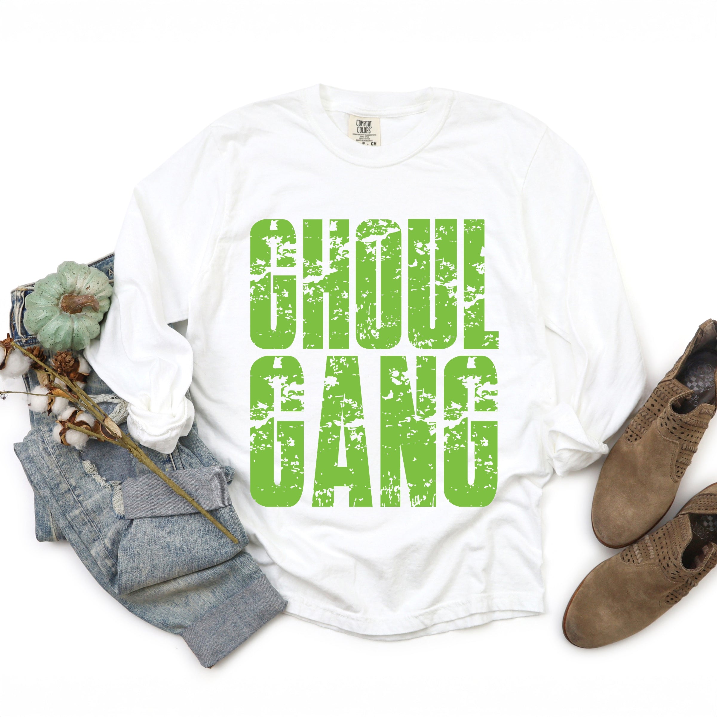 Ghoul Gang Block Distressed - Women's Garment Dyed Long Sleeve Graphic T-Shirt
