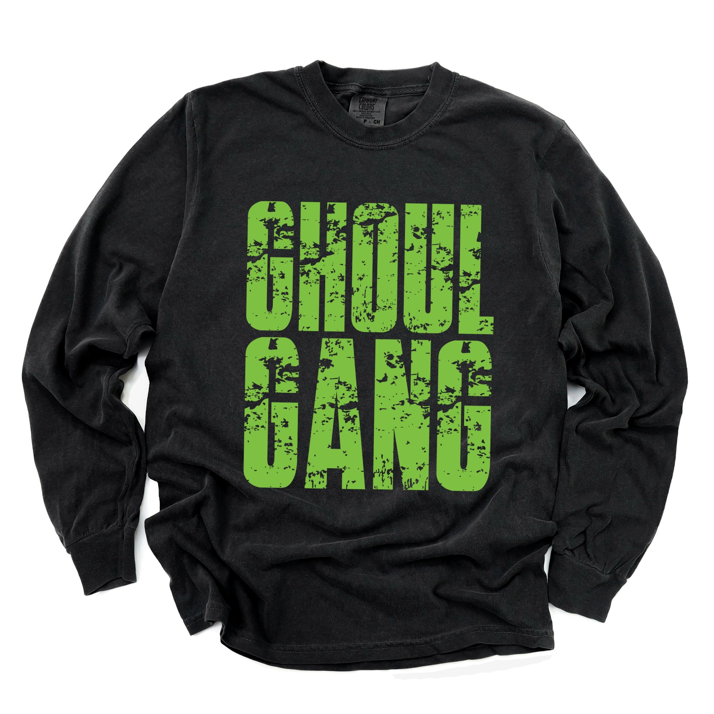 Ghoul Gang Block Distressed - Women's Garment Dyed Long Sleeve Graphic T-Shirt