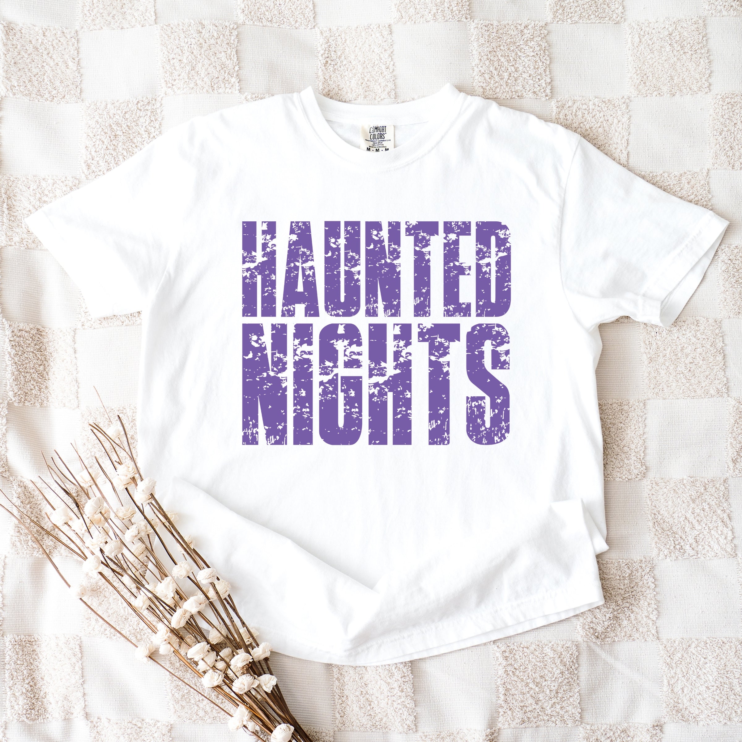 Haunted Nights Block Distressed - Women's Garment Dyed Graphic T-Shirt