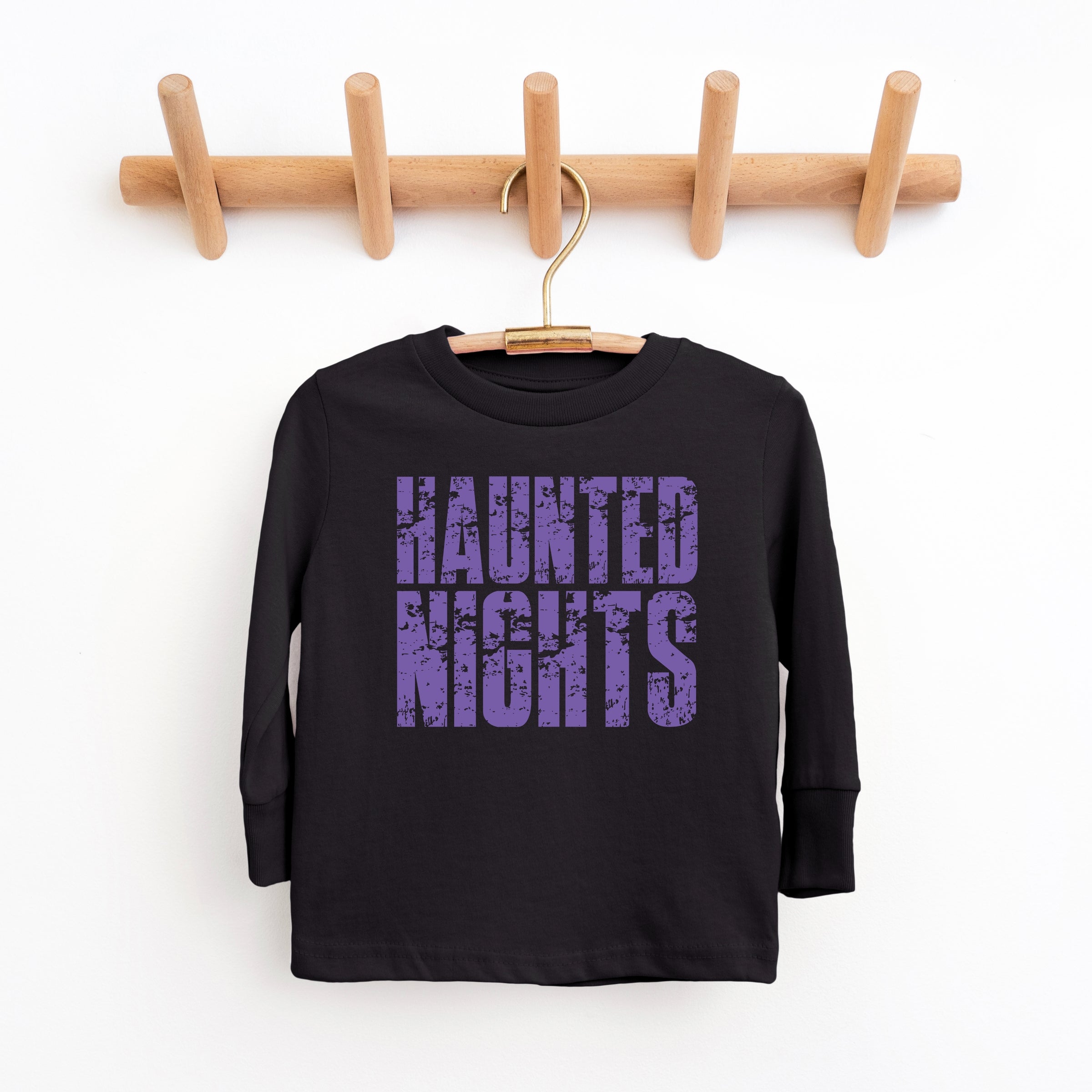 Haunted Nights Block Distressed - Youth Long Sleeve Graphic T-Shirt