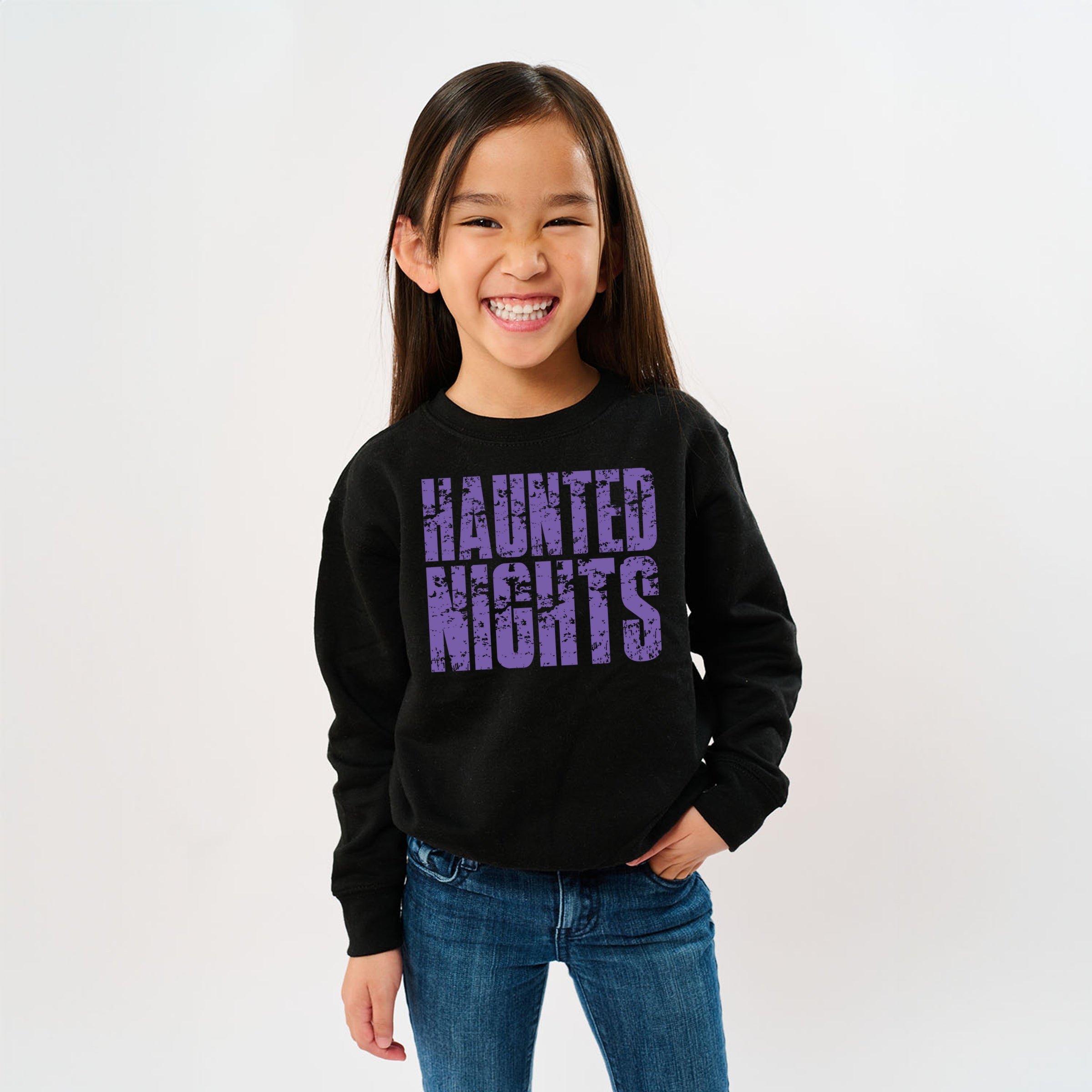 Haunted Nights Block Distressed - Youth Graphic Sweatshirt