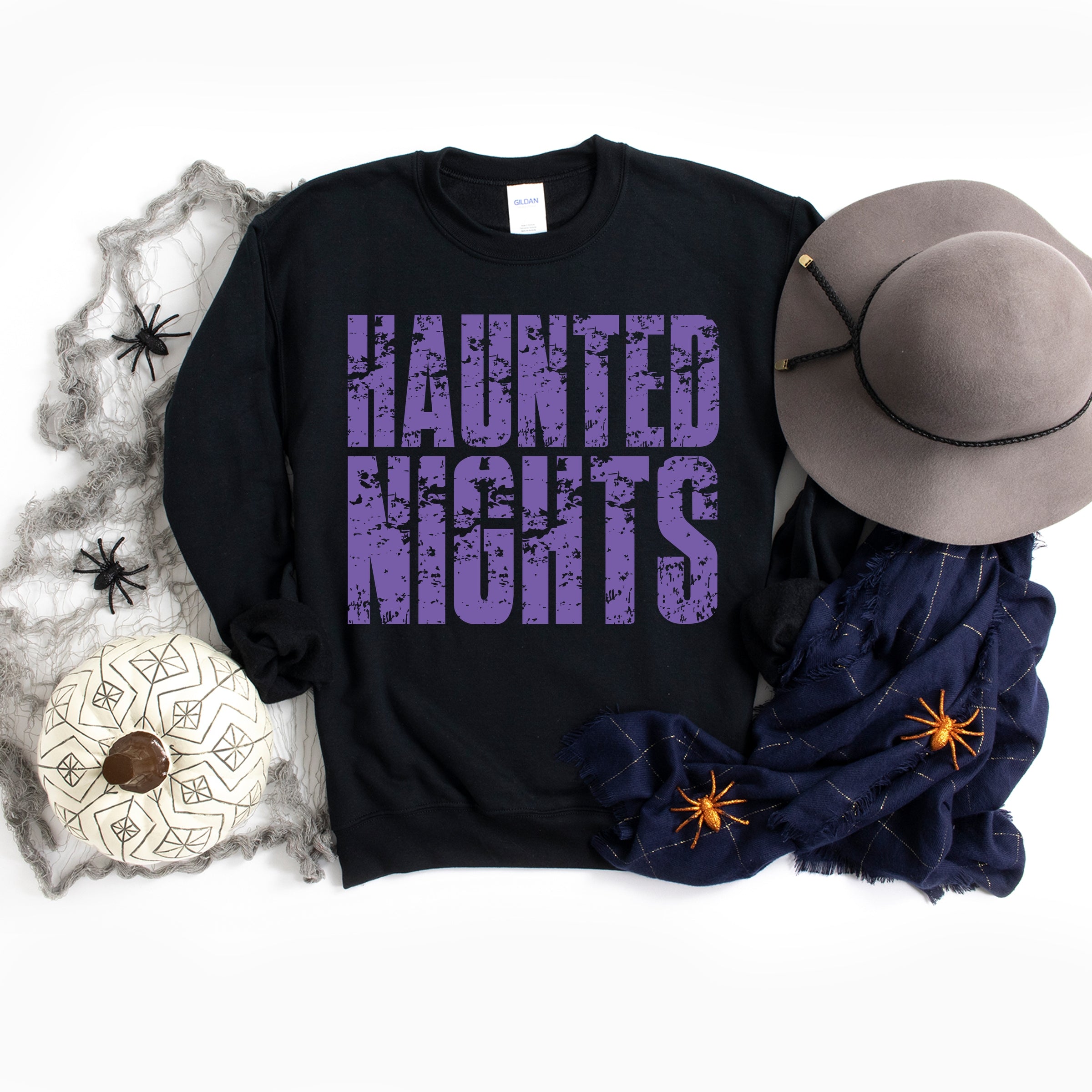 Haunted Nights Block Distressed - Women's Graphic Sweatshirt