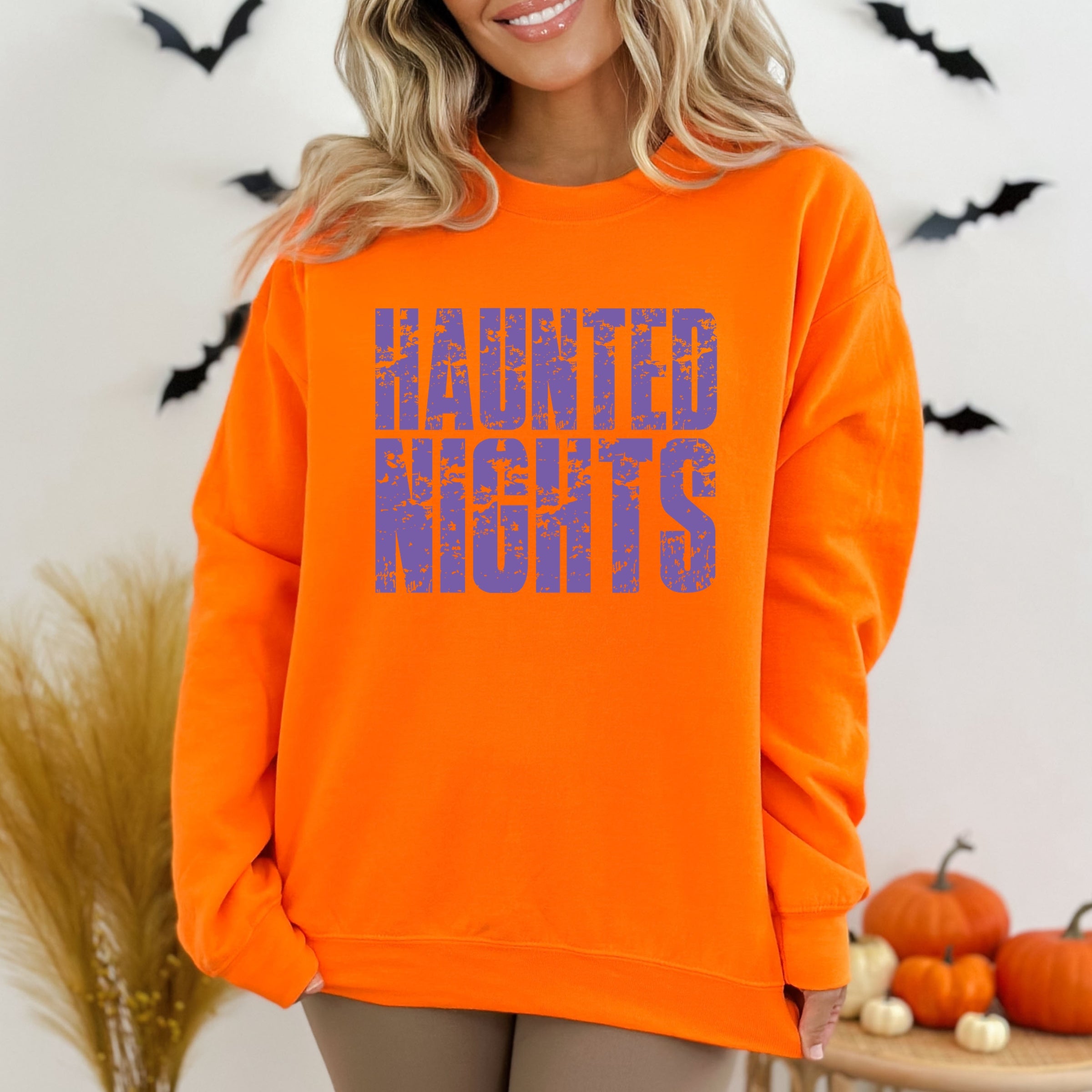 Haunted Nights Block Distressed - Women's Graphic Sweatshirt