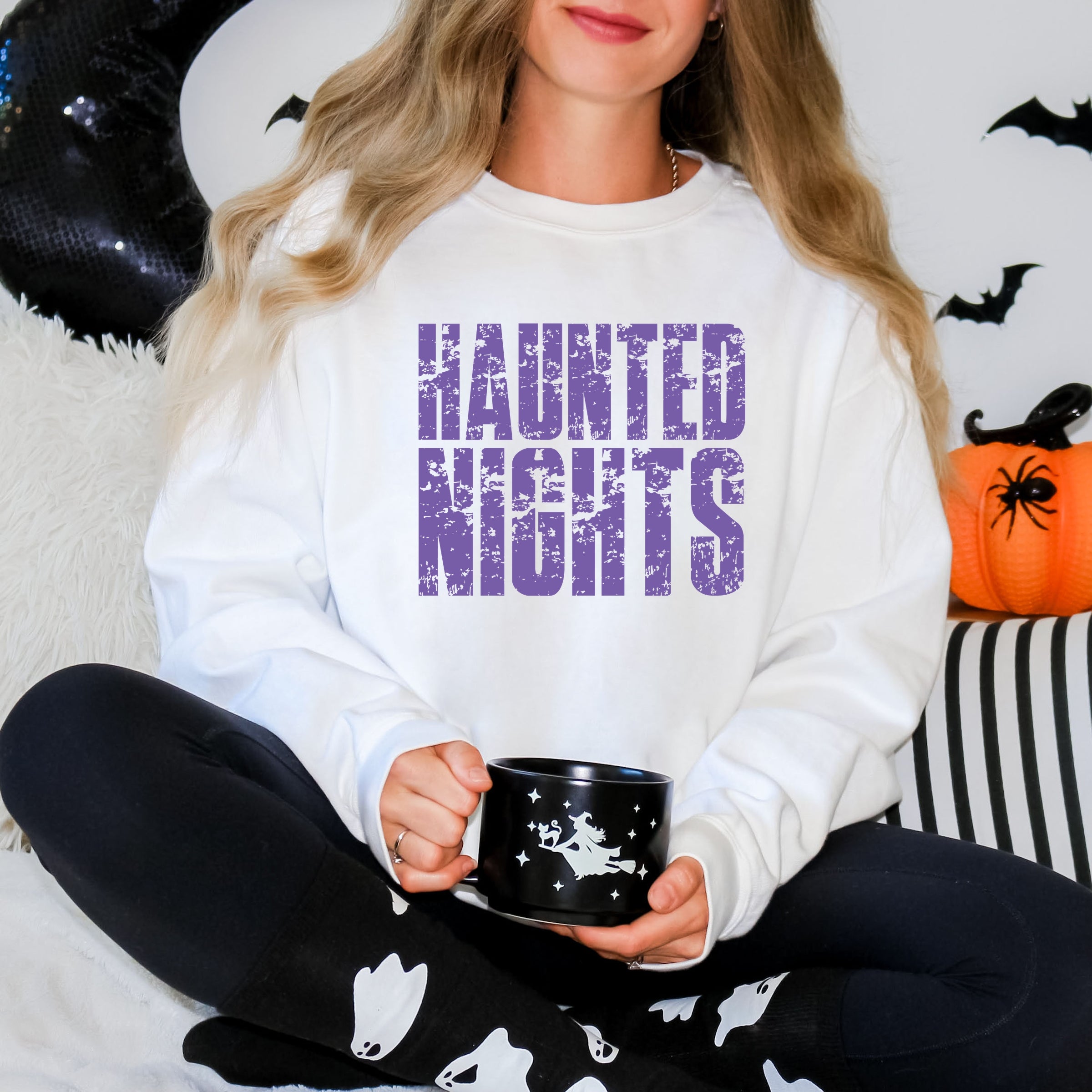 Haunted Nights Block Distressed - Women's Graphic Sweatshirt