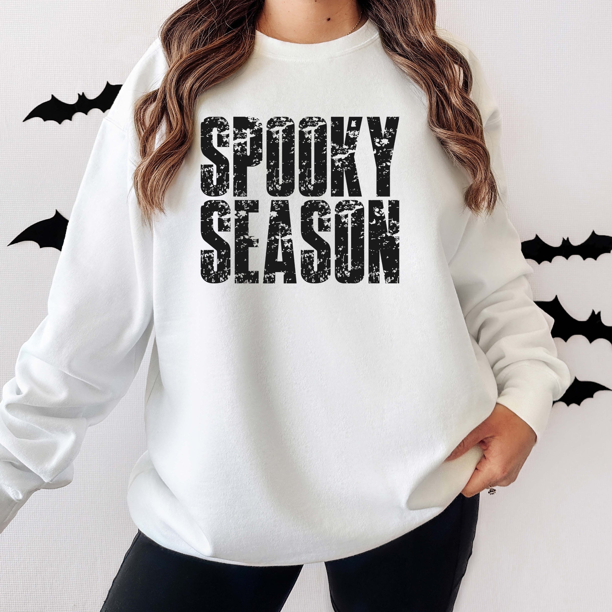 Spooky Season Block Distressed - Women's Garment Dyed Graphic Sweatshirt