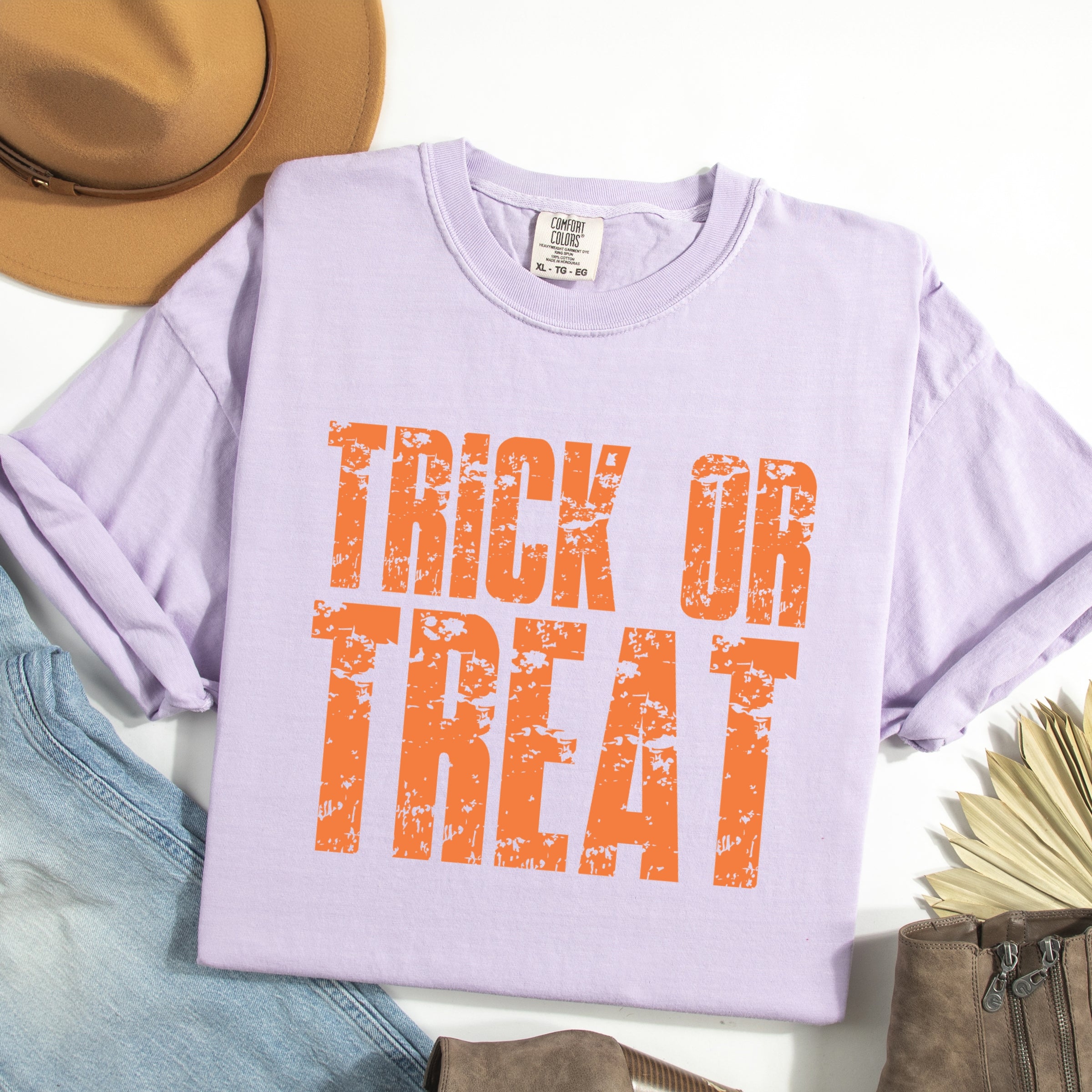 Trick or Treat Block Distressed - Women's Garment Dyed Graphic T-Shirt