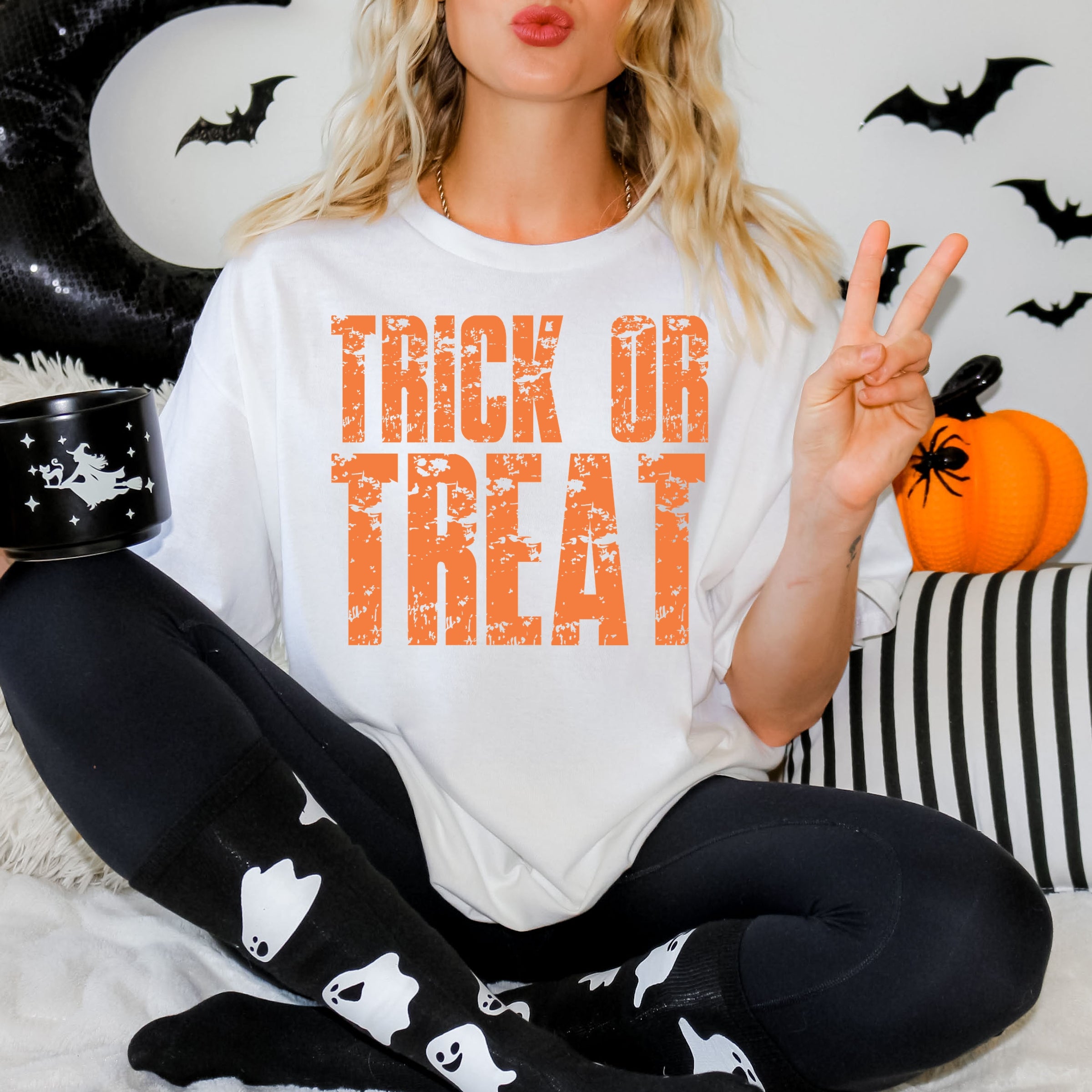 Trick or Treat Block Distressed - Women's Garment Dyed Graphic T-Shirt