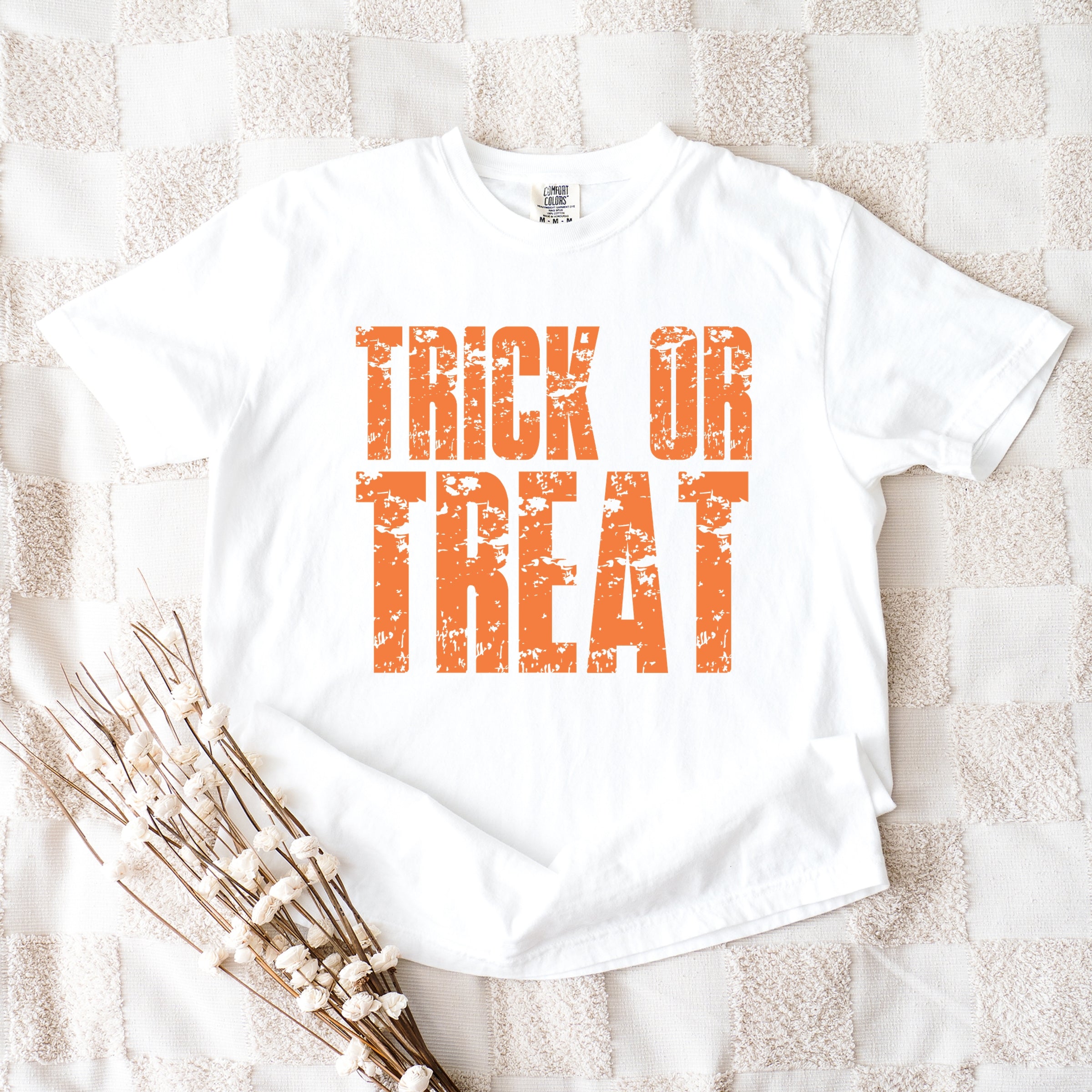 Trick or Treat Block Distressed - Women's Garment Dyed Graphic T-Shirt
