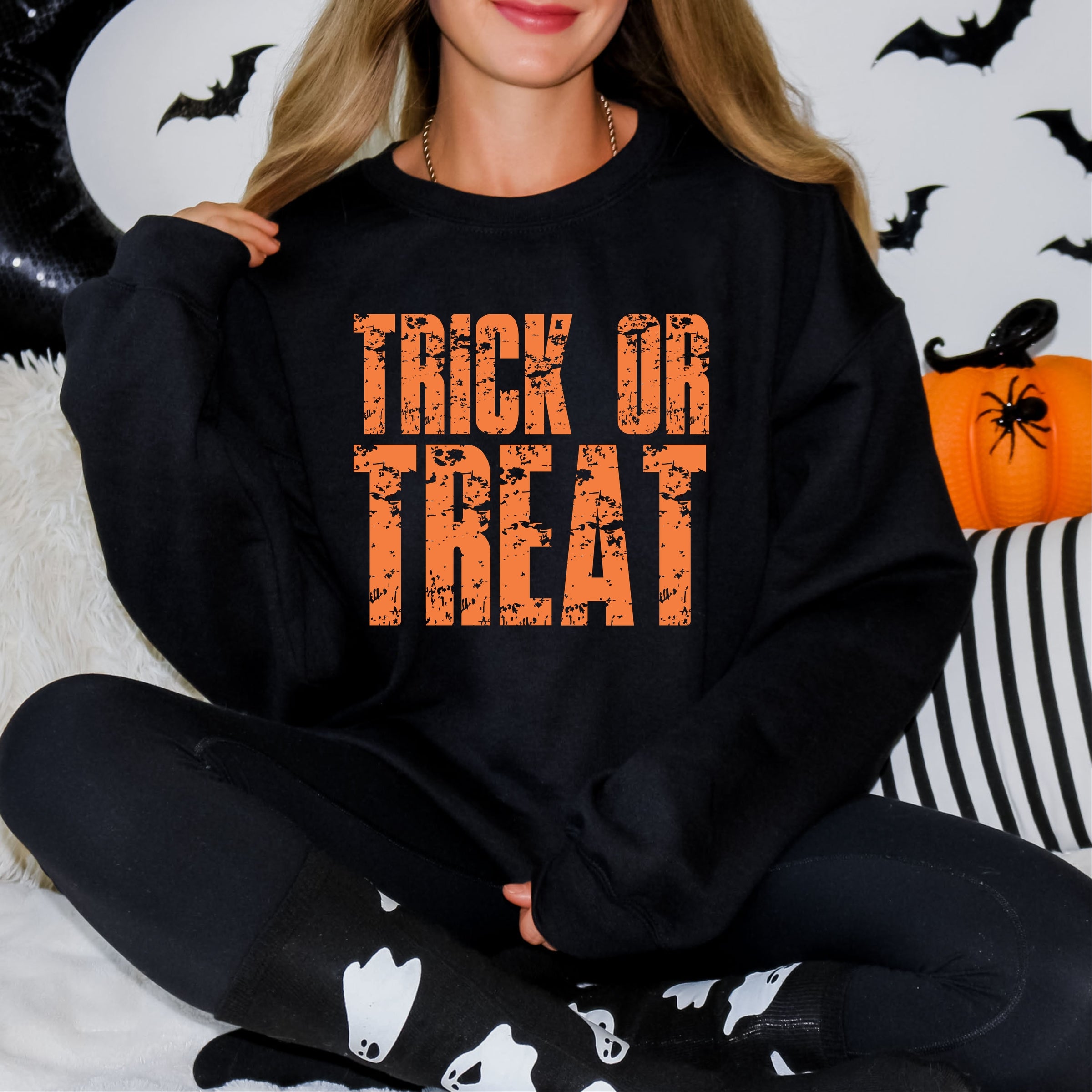 Trick or Treat Block Distressed - Women's Graphic Sweatshirt