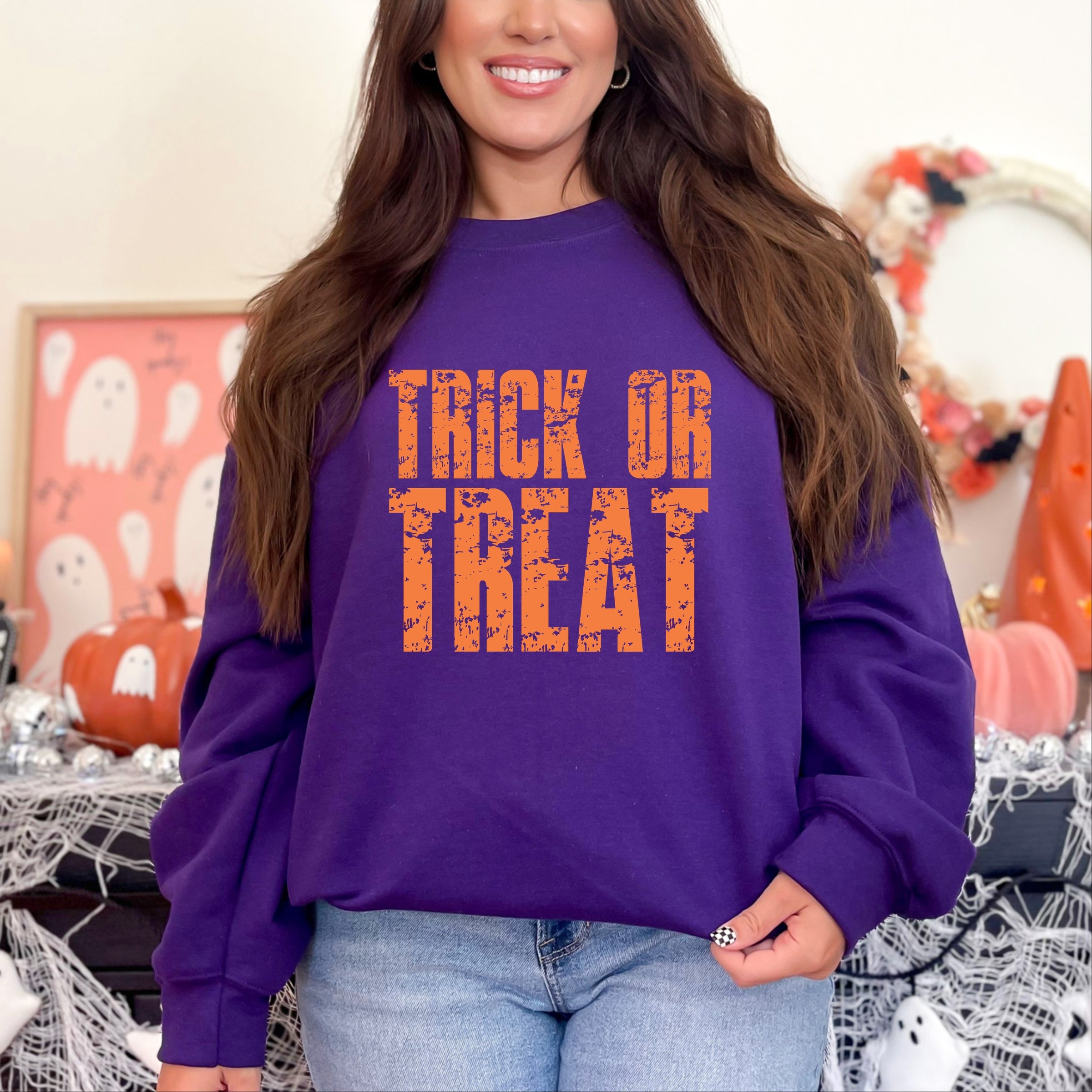 Trick or Treat Block Distressed - Women's Graphic Sweatshirt