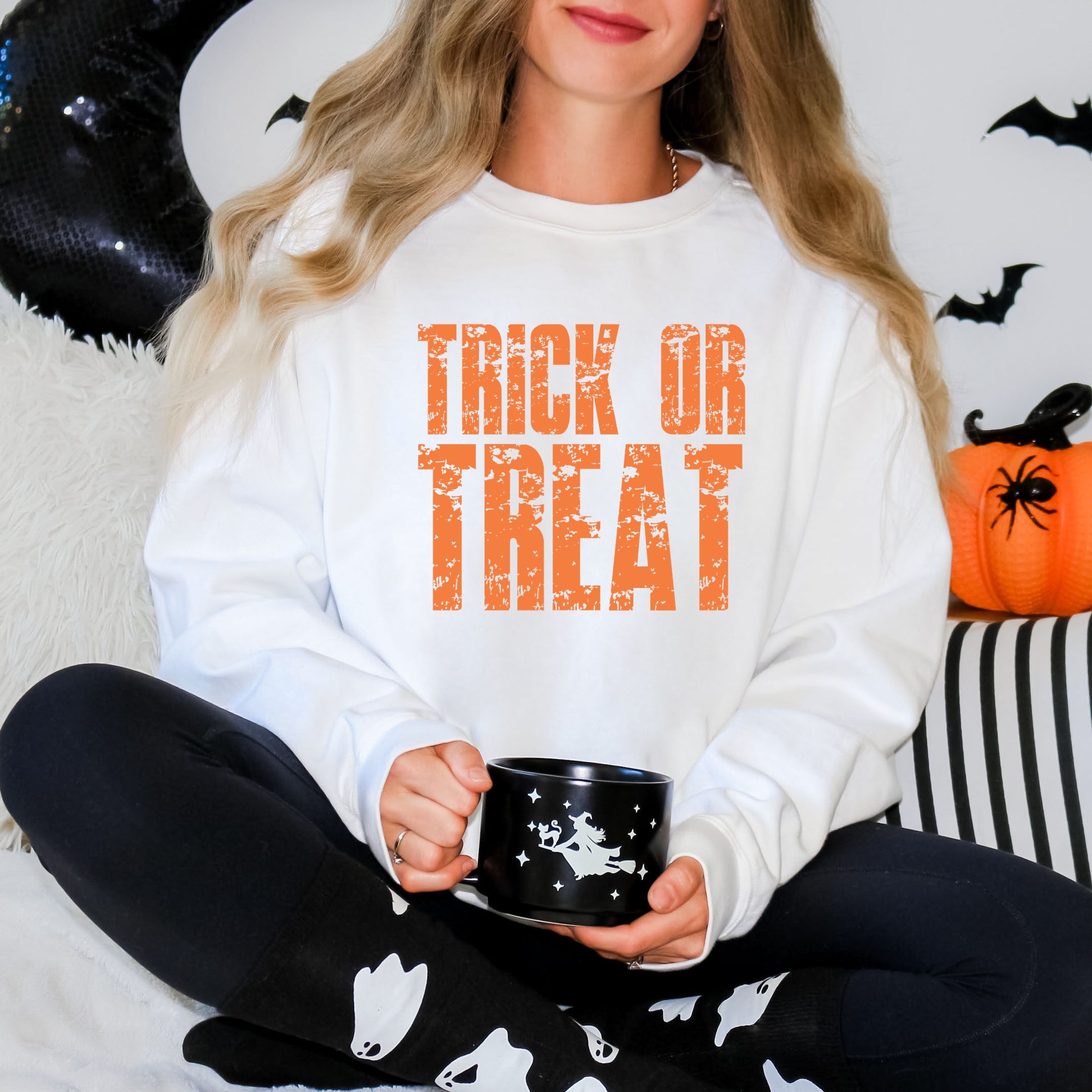 Trick or Treat Block Distressed - Women's Graphic Sweatshirt
