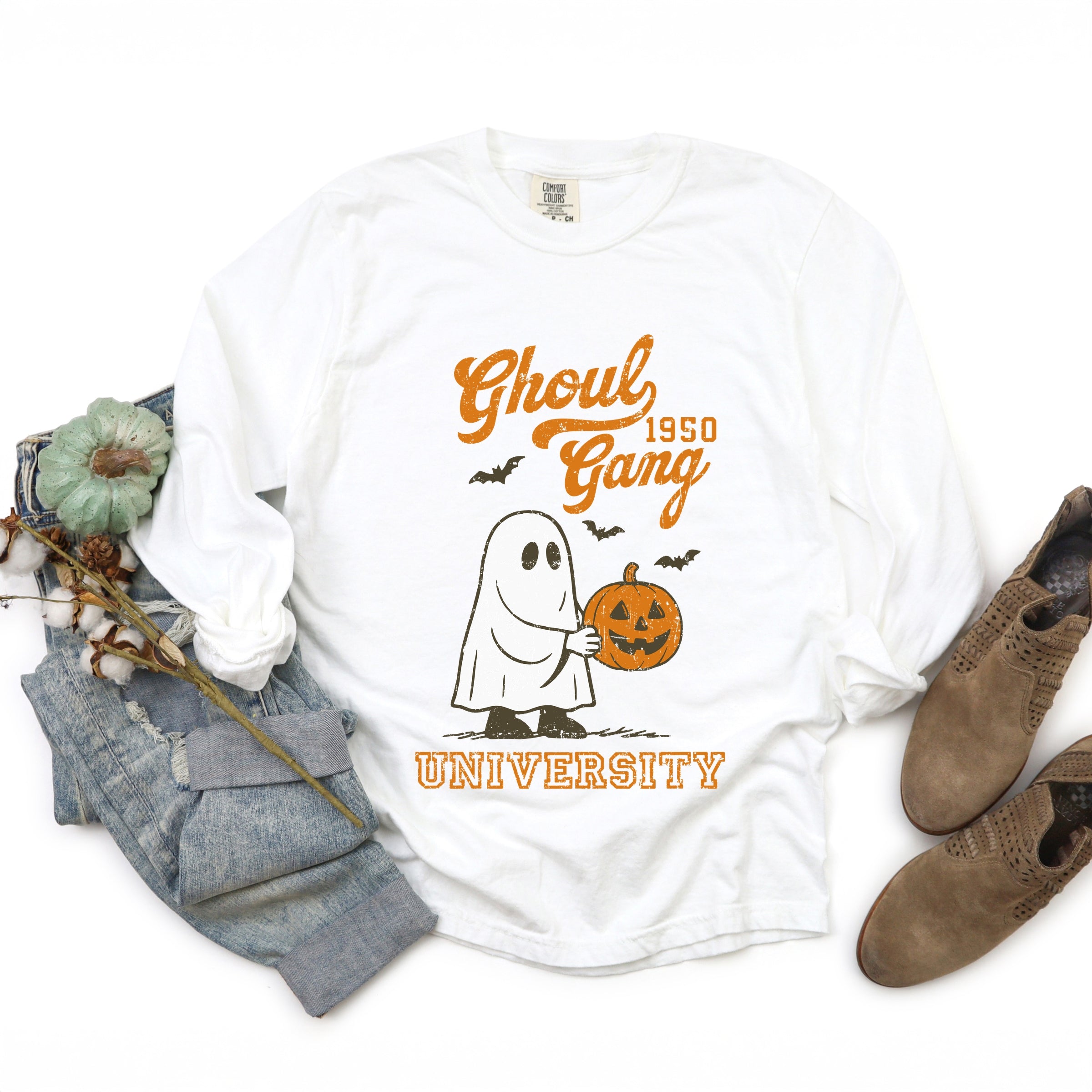 Ghoul Gang University 1950 - Women's Garment Dyed Long Sleeve Graphic T-Shirt