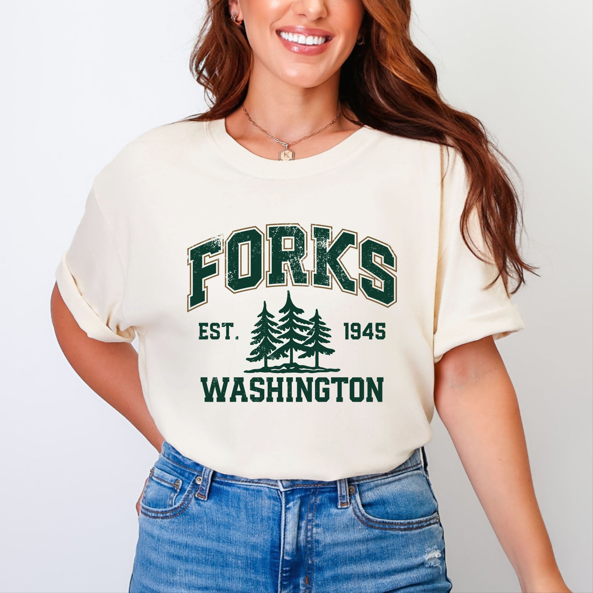 Forks Washington Distressed - Women's Garment Dyed Graphic T-Shirt
