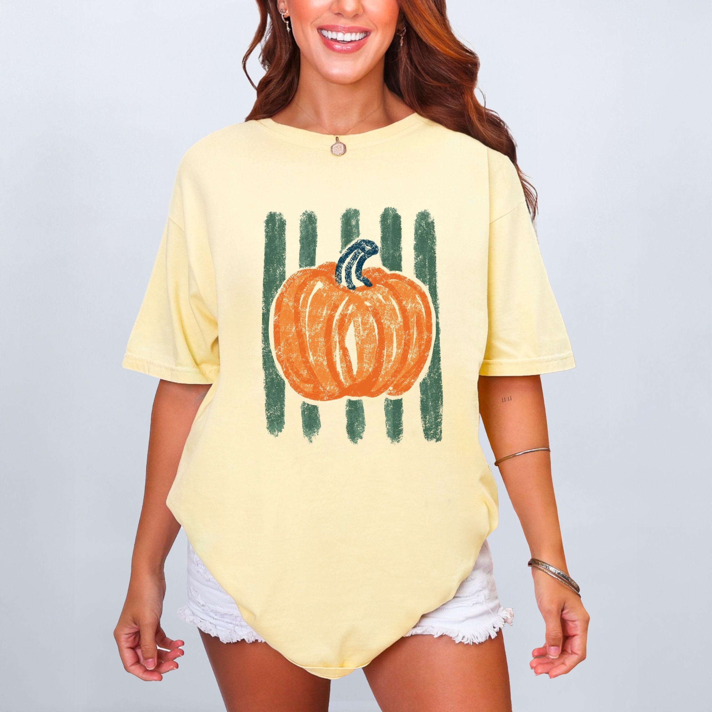 Pumpkin Stripes Distressed - Women's Garment Dyed Graphic T-Shirt