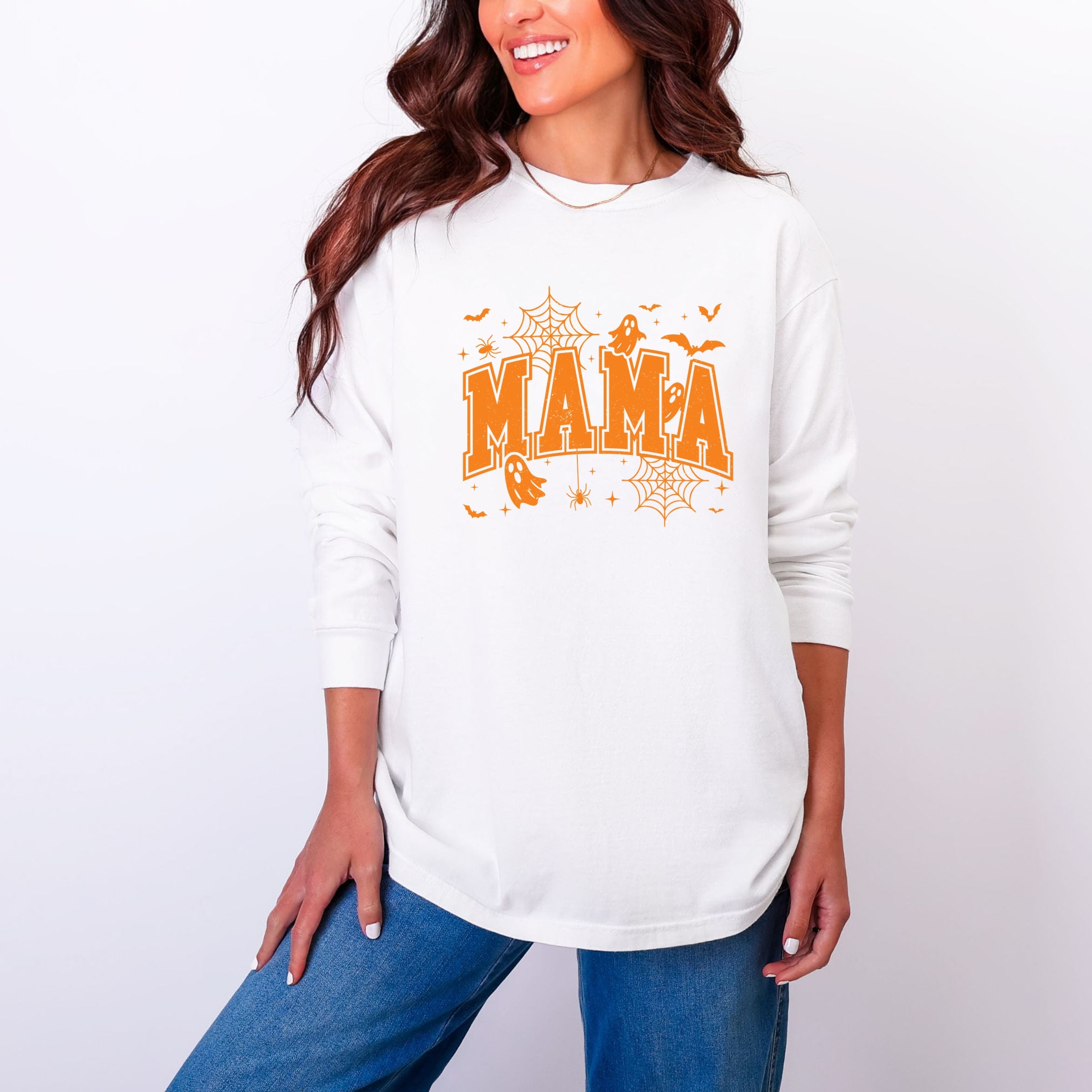 Mama Halloween Varsity - Women's Garment Dyed Long Sleeve Graphic T-Shirt