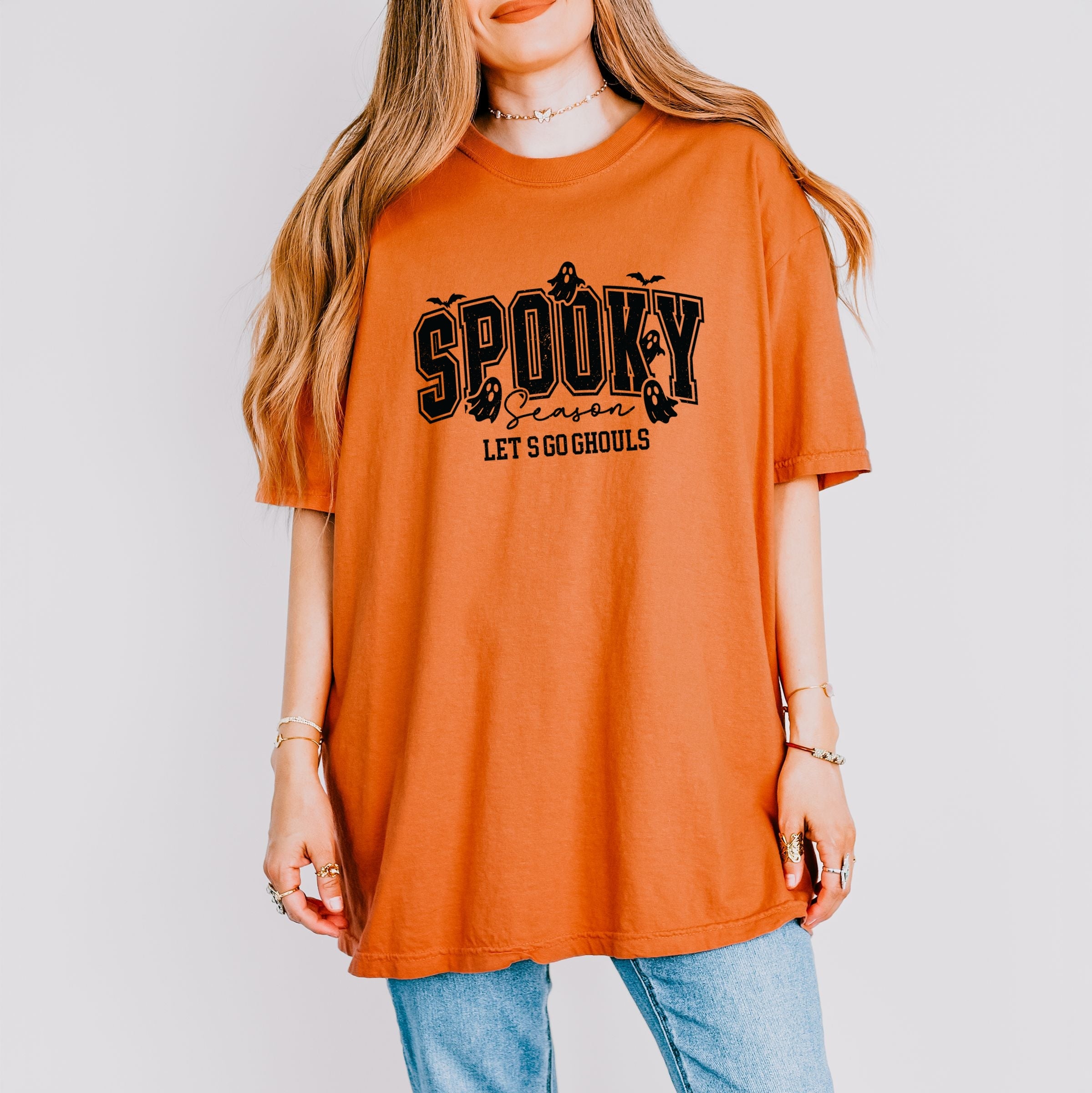 Let's Go Ghouls Varsity - Women's Garment Dyed Graphic T-Shirt