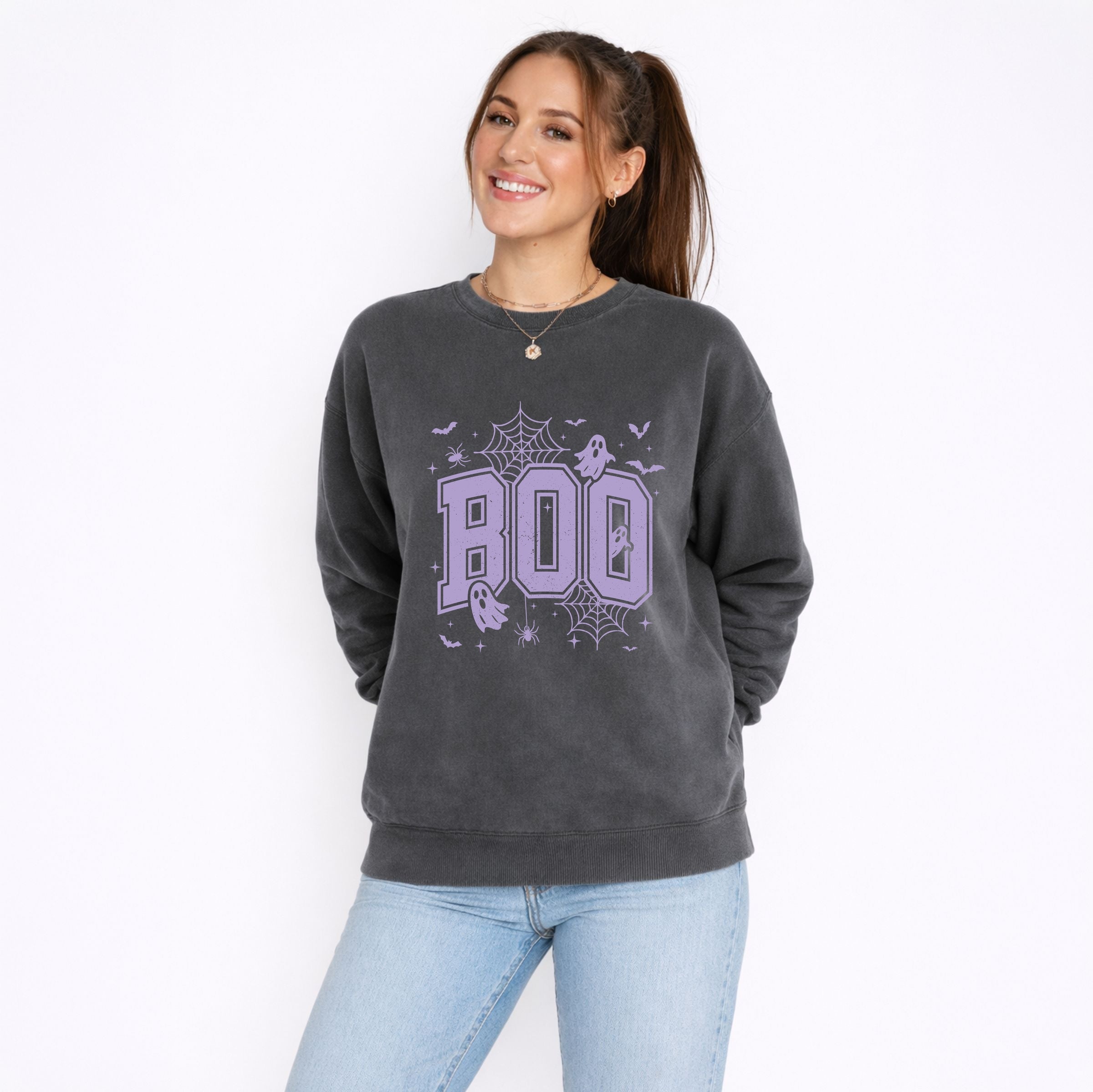 Boo Varsity Ghosts - Women's Lightweight Garment Dyed Sweatshirt