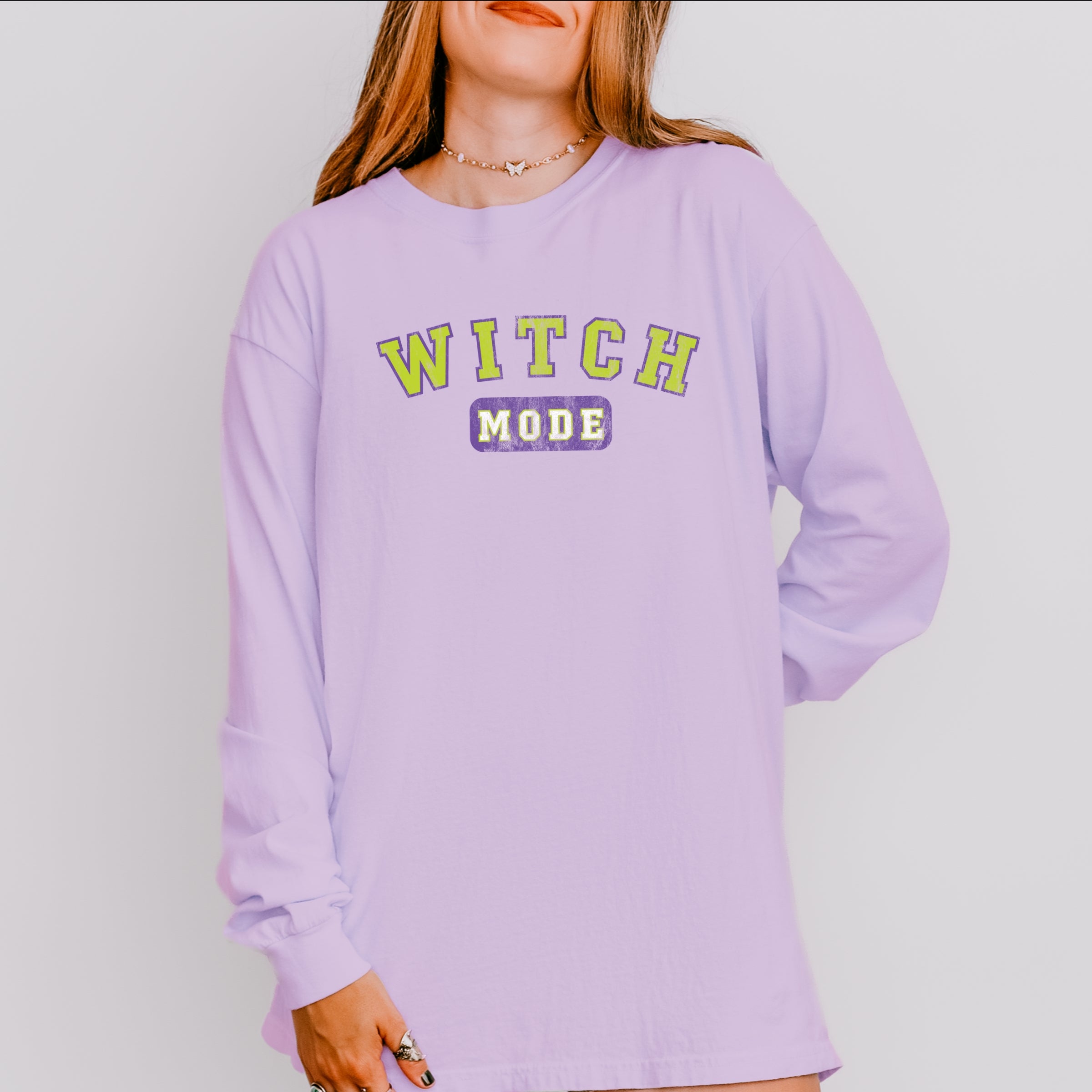 Witch Mode - Women's Garment Dyed Long Sleeve Graphic T-Shirt