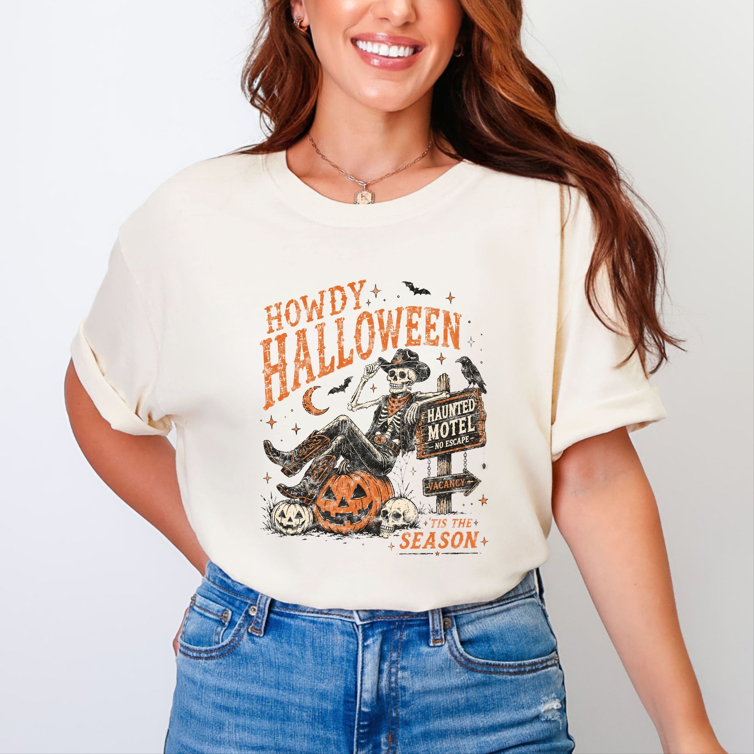 Howdy Halloween Skeleton - Women's Garment Dyed Graphic T-Shirt