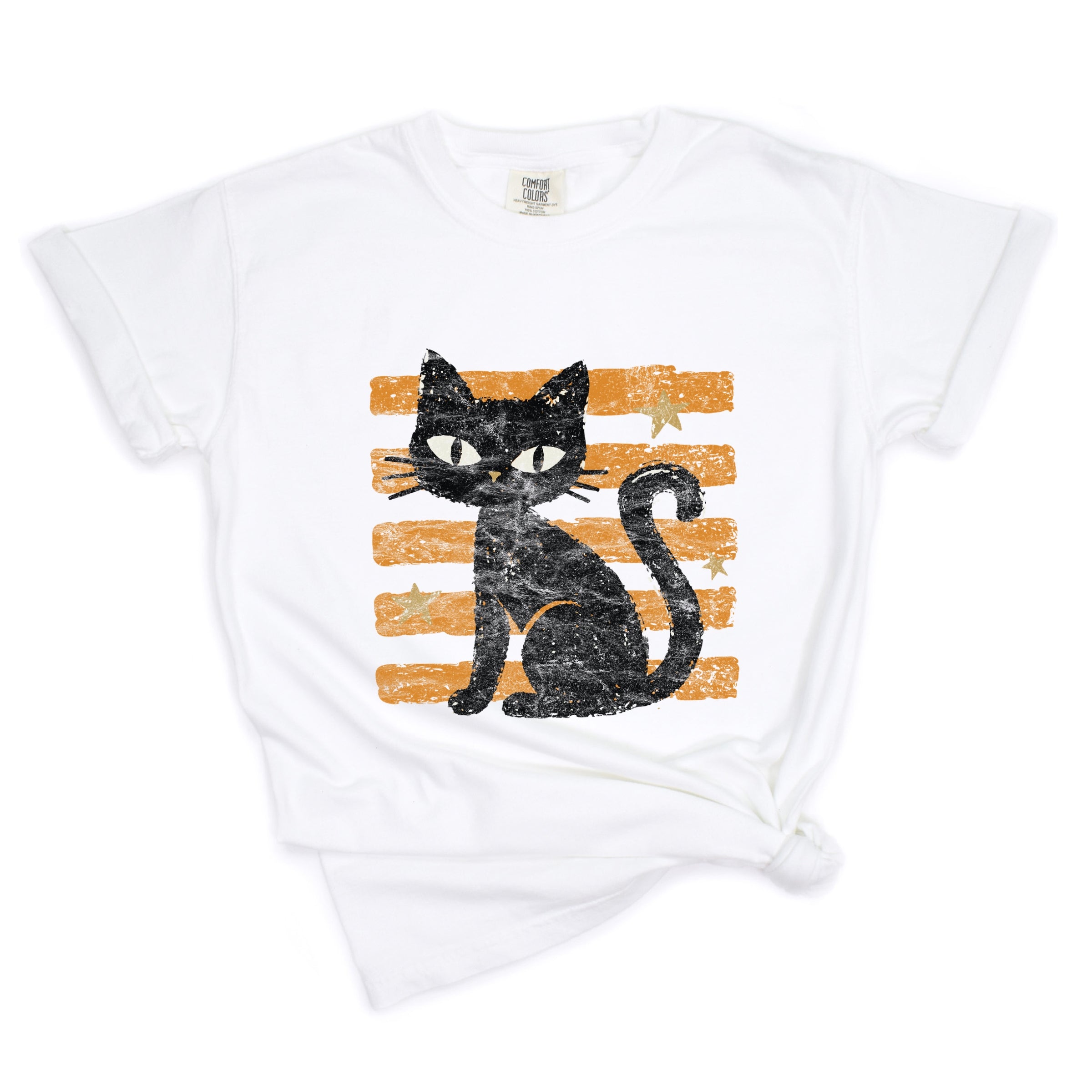 Black Cat Orange Stripes - Women's Garment Dyed Graphic T-Shirt