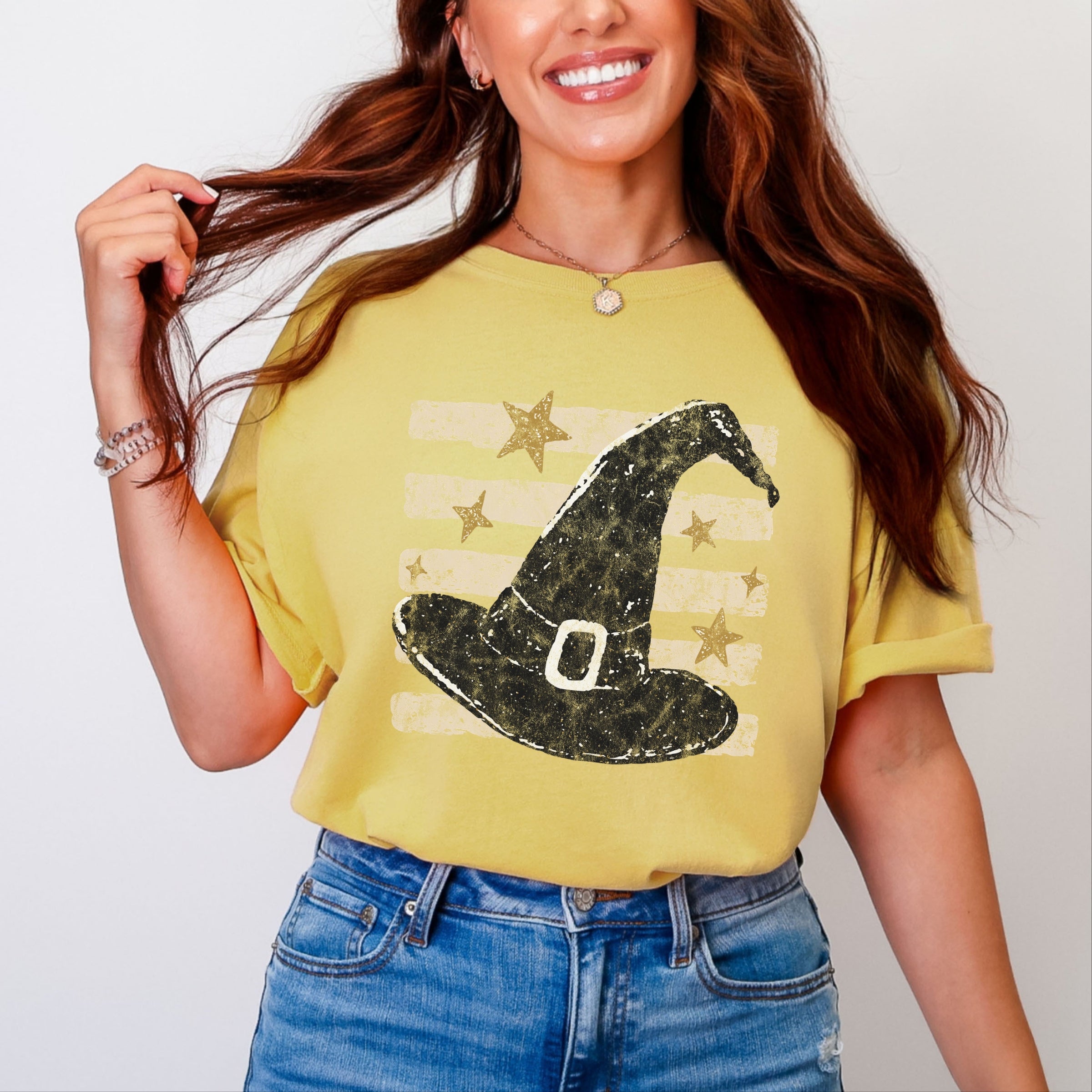 Witch Hat Stripes - Women's Garment Dyed Graphic T-Shirt