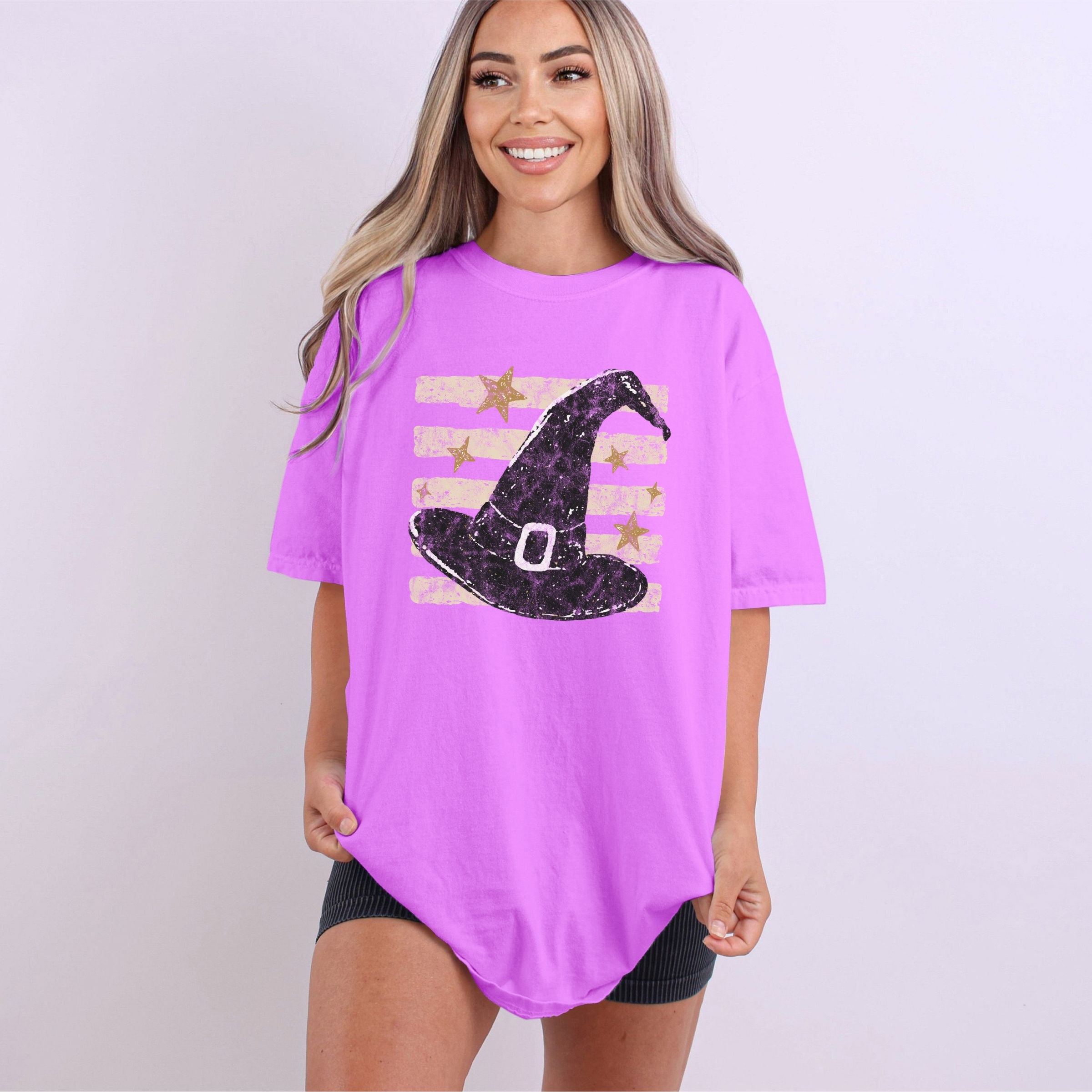 Witch Hat Stripes - Women's Garment Dyed Graphic T-Shirt