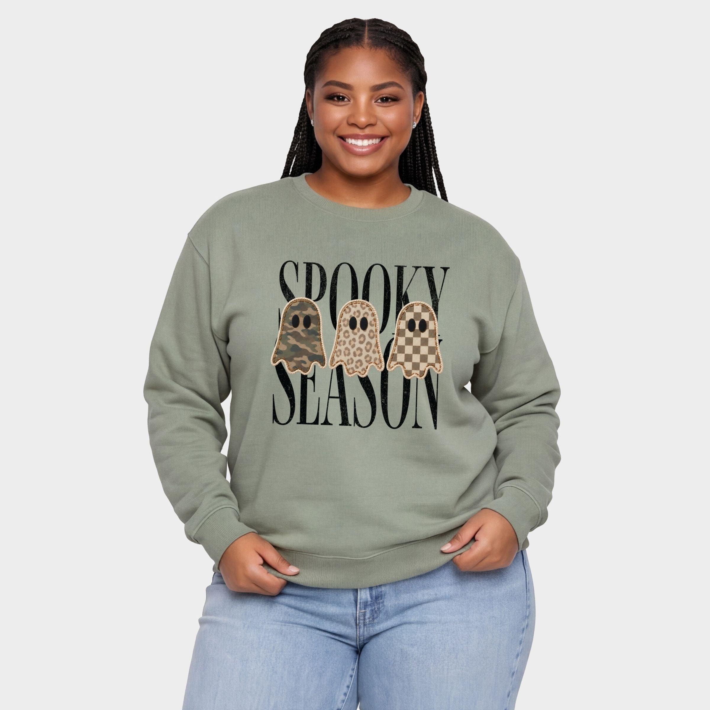 Spooky Season Patterned Ghosts PRINT -  Women's Plus Sized Graphic Sweatshirt