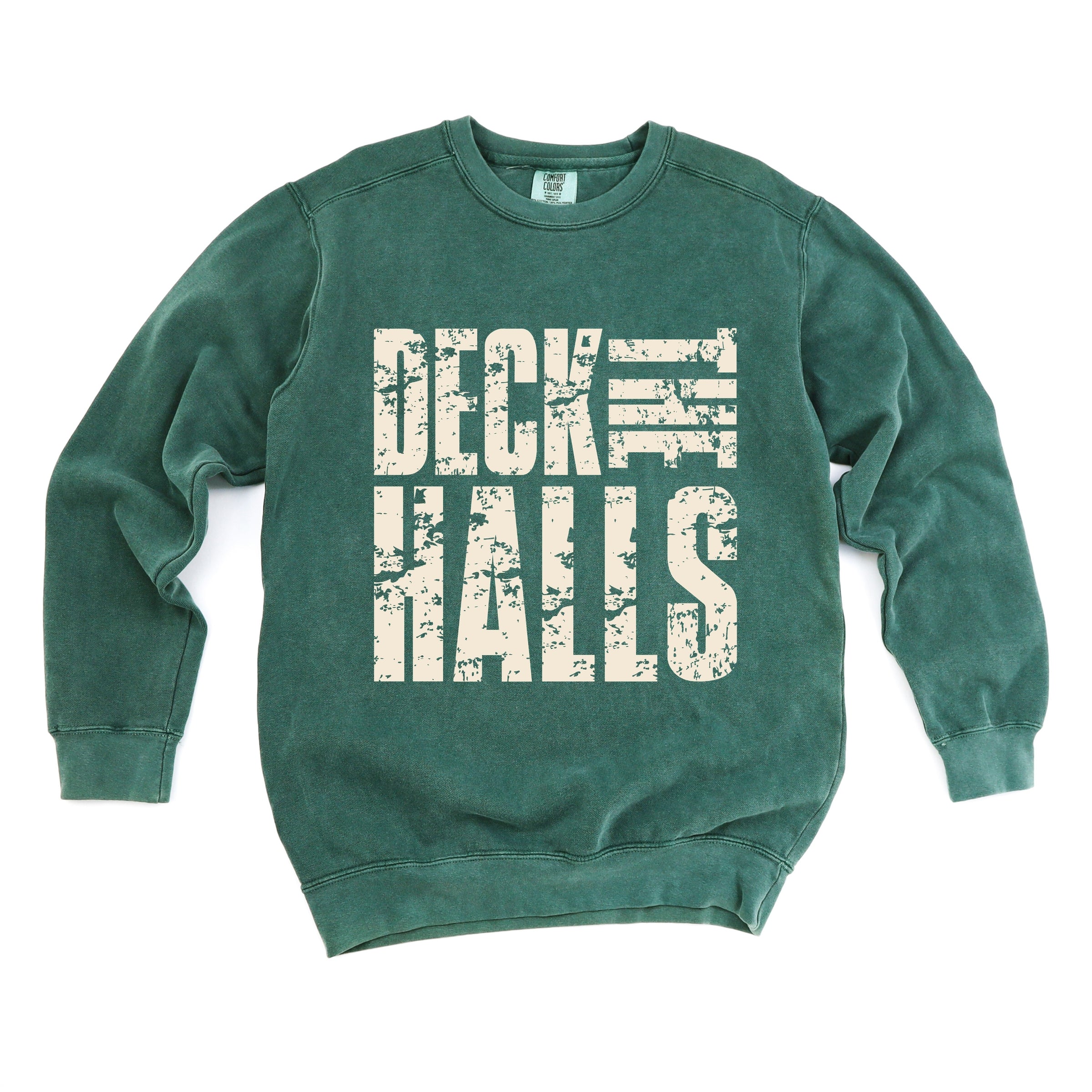 Deck the Halls Block Distressed - Women's Garment Dyed Graphic Sweatshirt