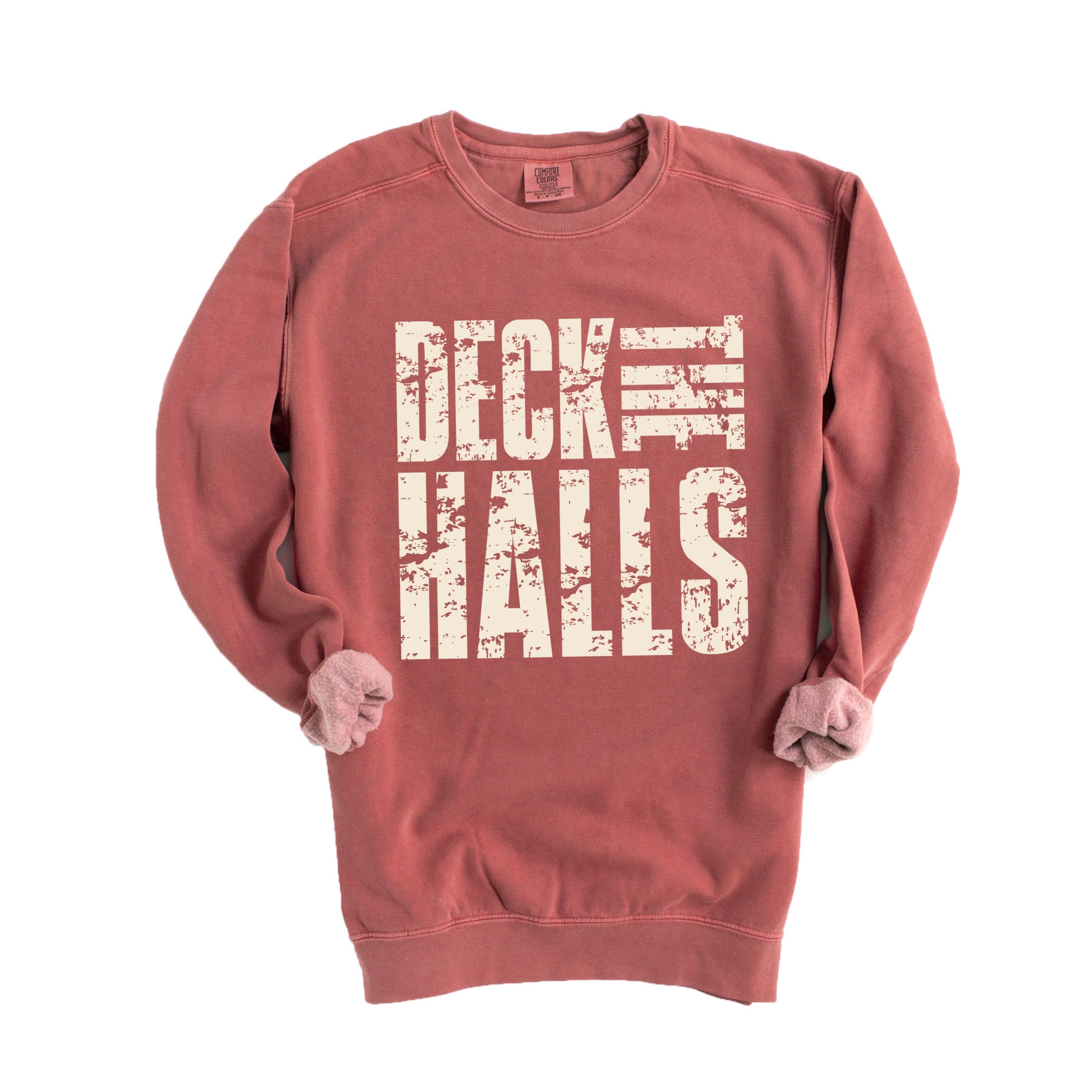 Deck the Halls Block Distressed - Women's Garment Dyed Graphic Sweatshirt