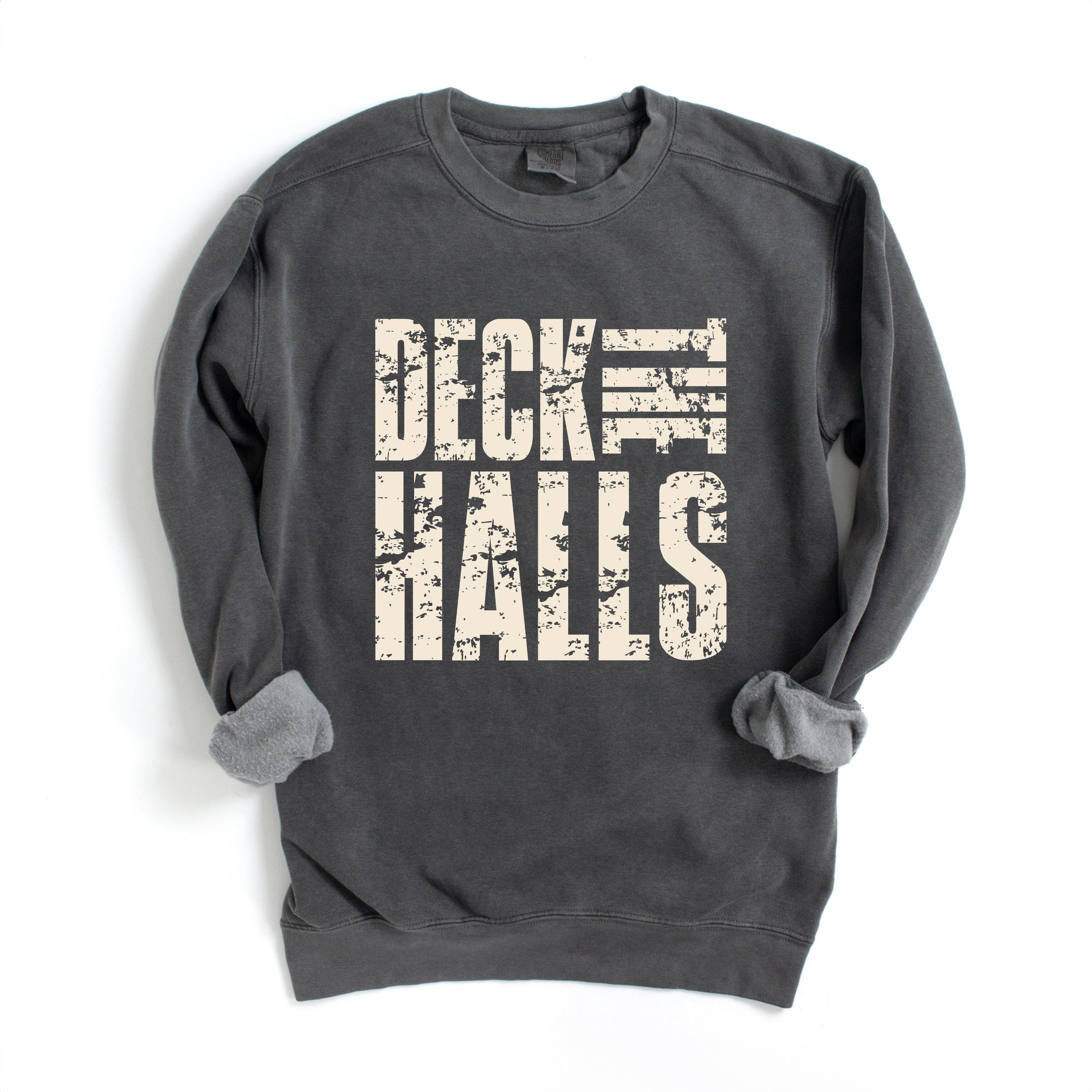 Deck the Halls Block Distressed - Women's Garment Dyed Graphic Sweatshirt