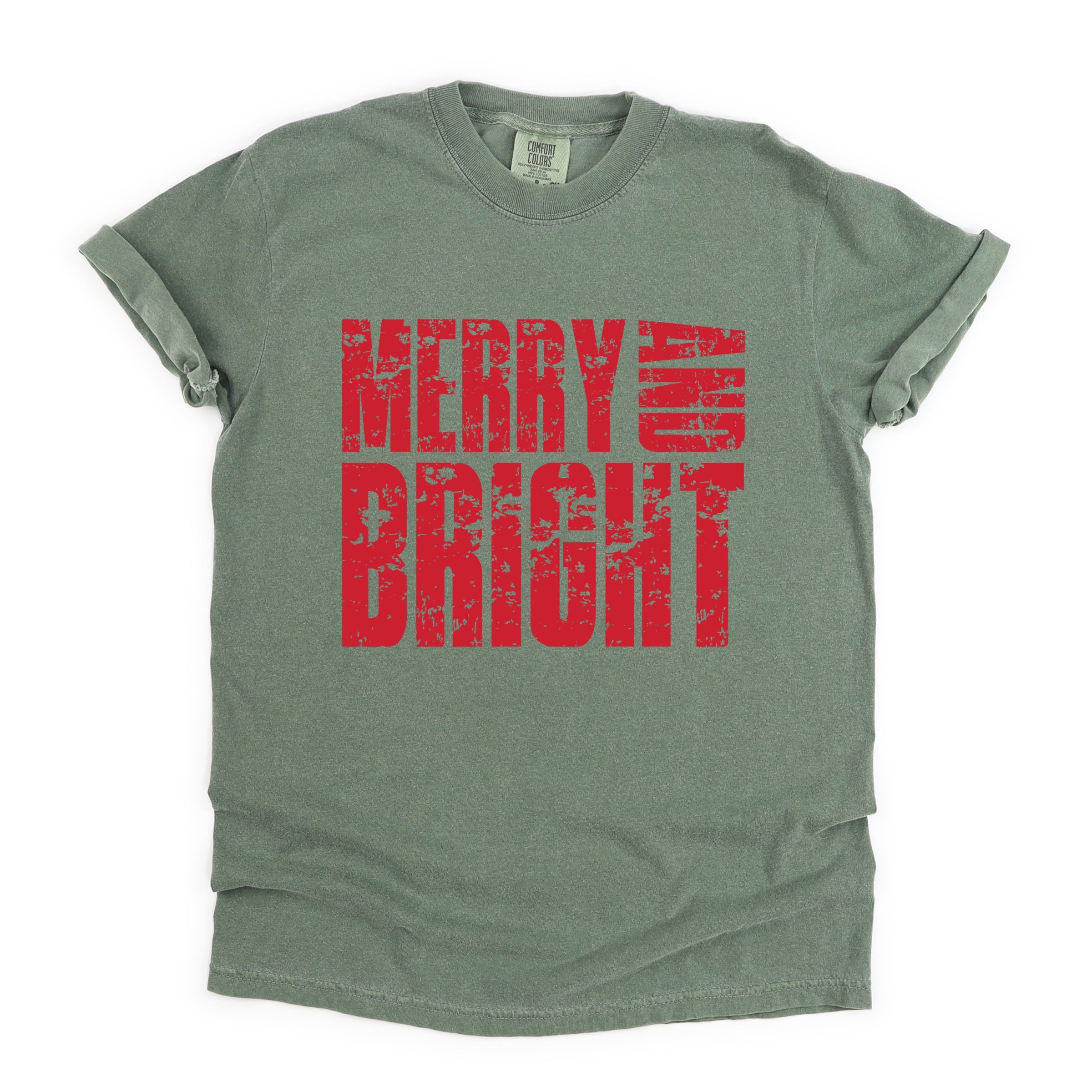 Merry and Bright Block Distressed - Women's Garment Dyed Graphic T-Shirt