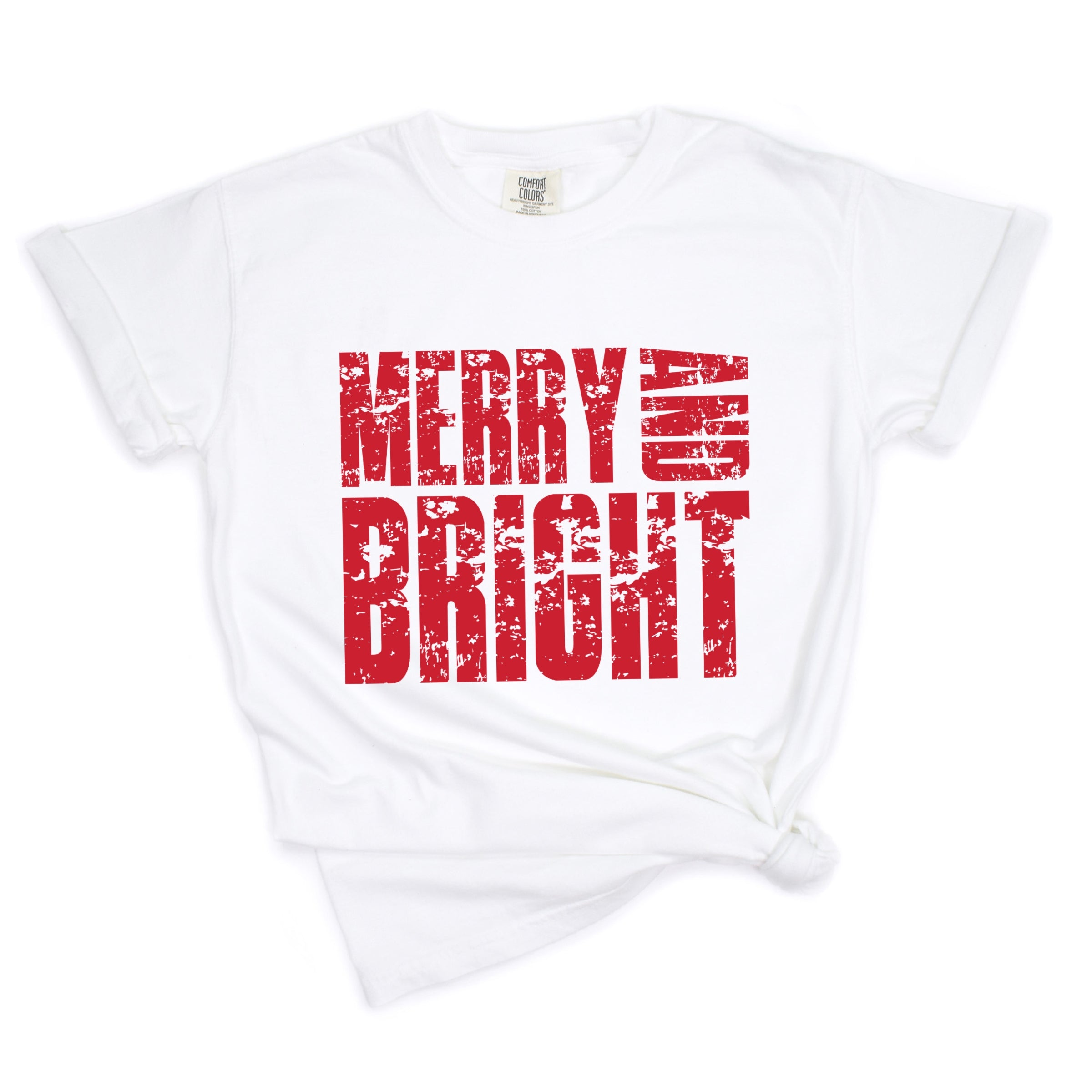 Merry and Bright Block Distressed - Women's Garment Dyed Graphic T-Shirt