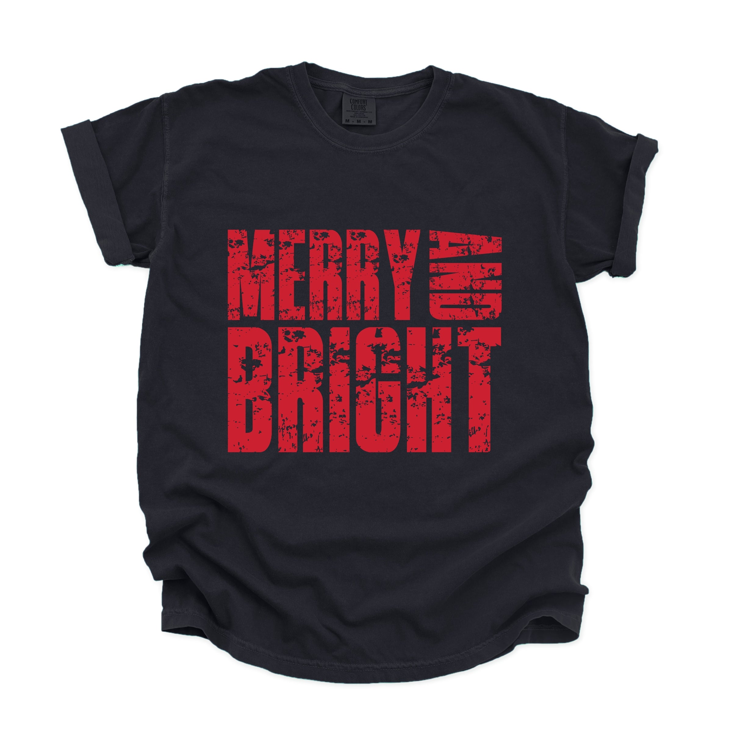 Merry and Bright Block Distressed - Women's Garment Dyed Graphic T-Shirt