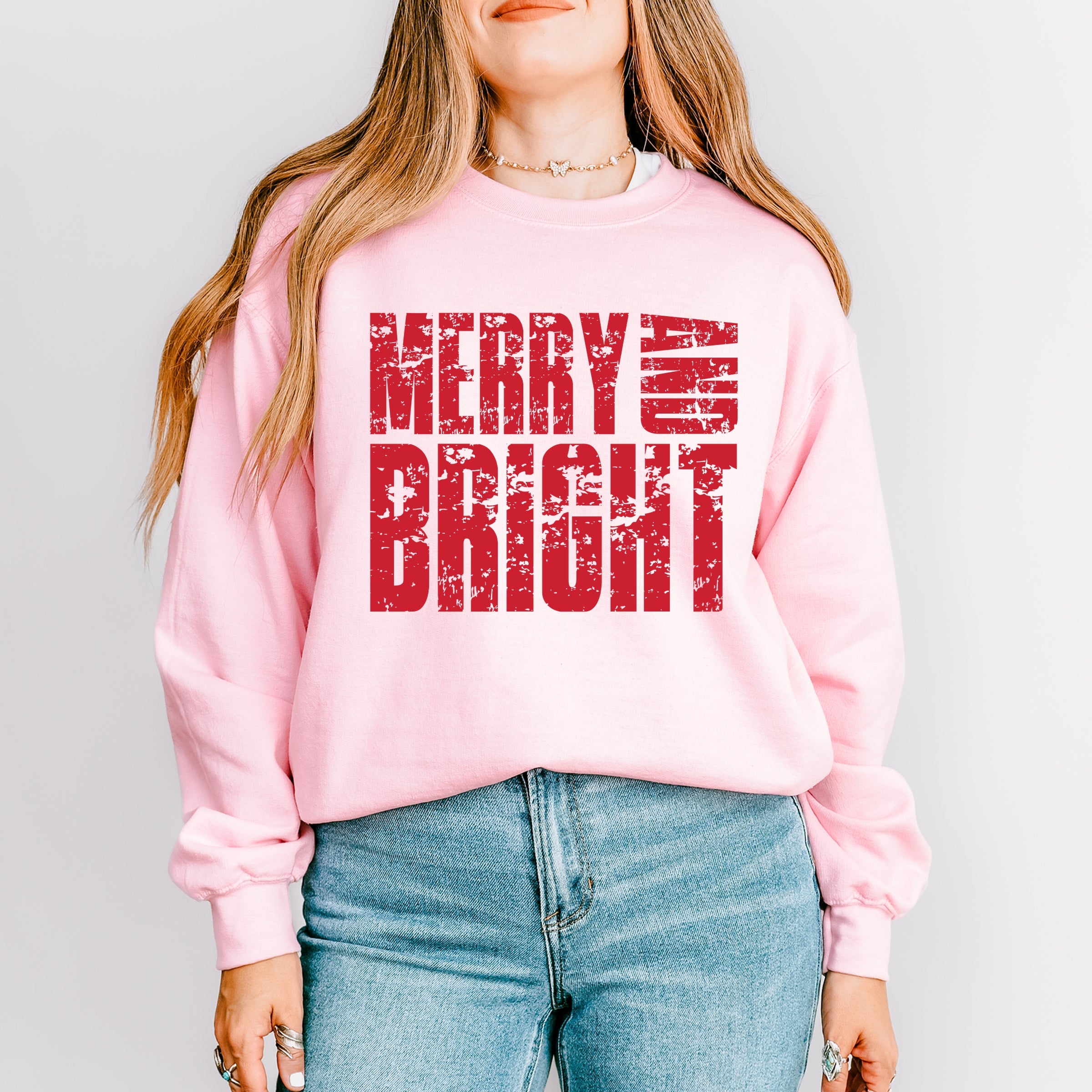 Merry and Bright Block Distressed - Women's Graphic Sweatshirt