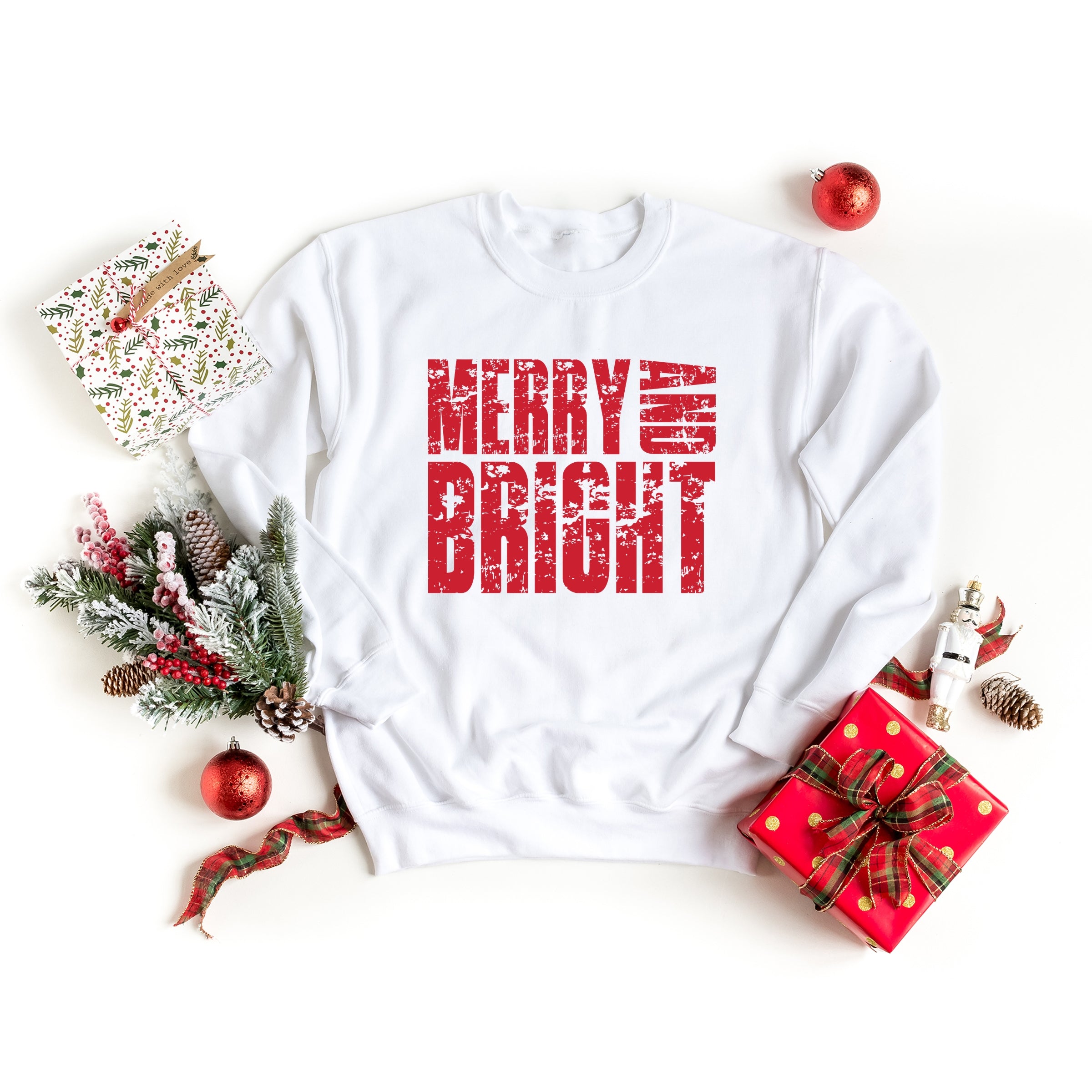 Merry and Bright Block Distressed - Women's Graphic Sweatshirt