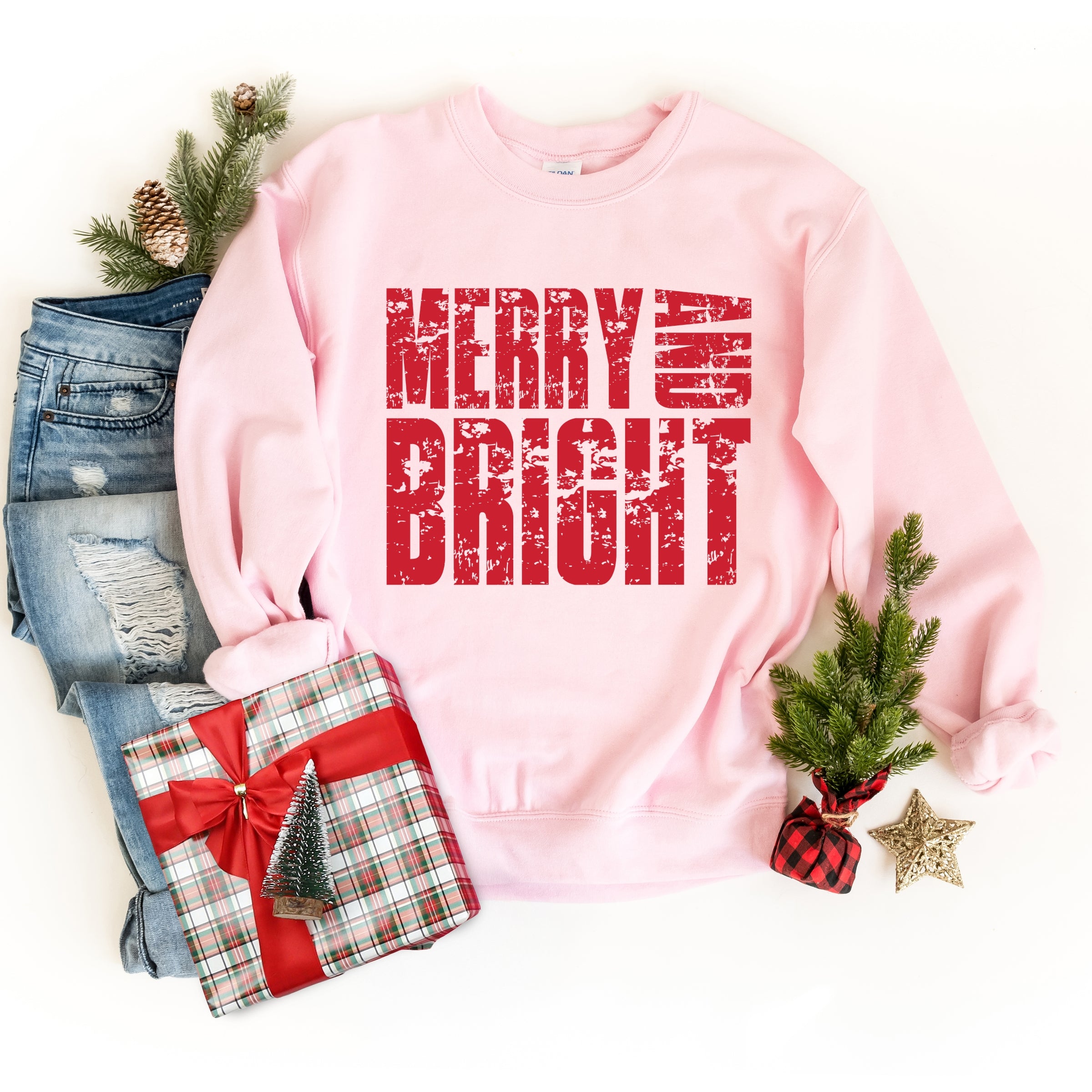 Merry and Bright Block Distressed - Women's Graphic Sweatshirt