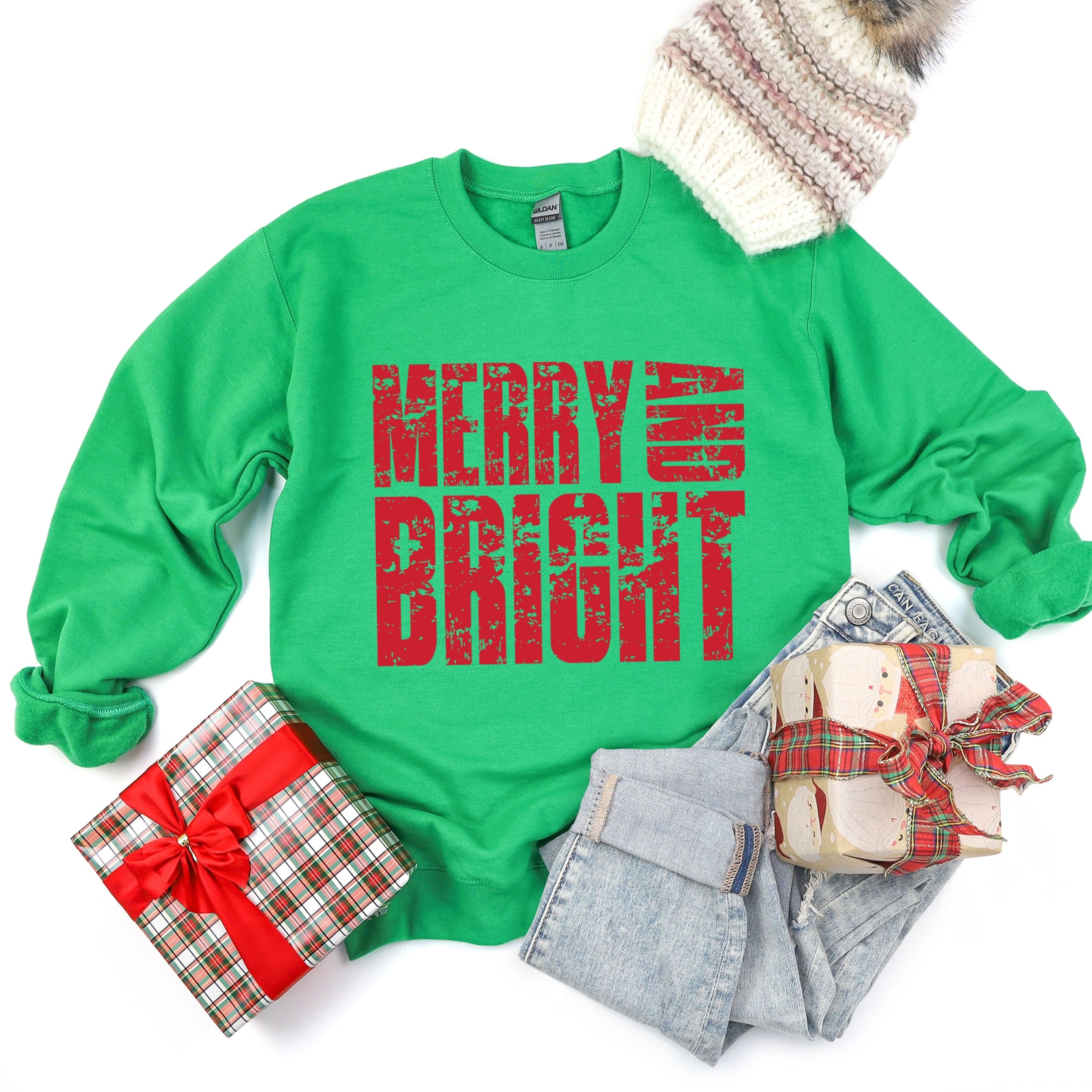 Merry and Bright Block Distressed - Women's Graphic Sweatshirt