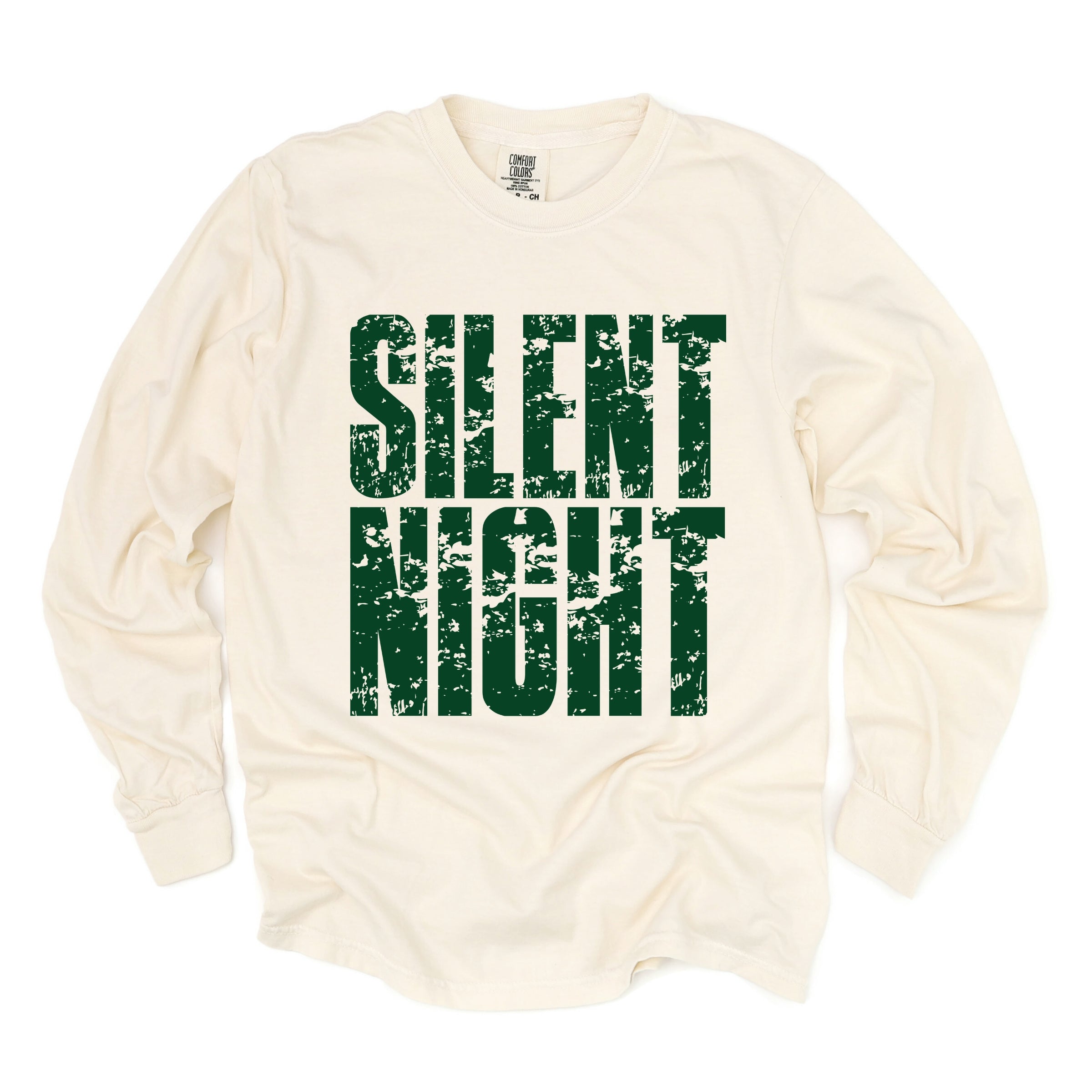 Silent Night Block Distressed - Women's Garment Dyed Long Sleeve Graphic T-Shirt