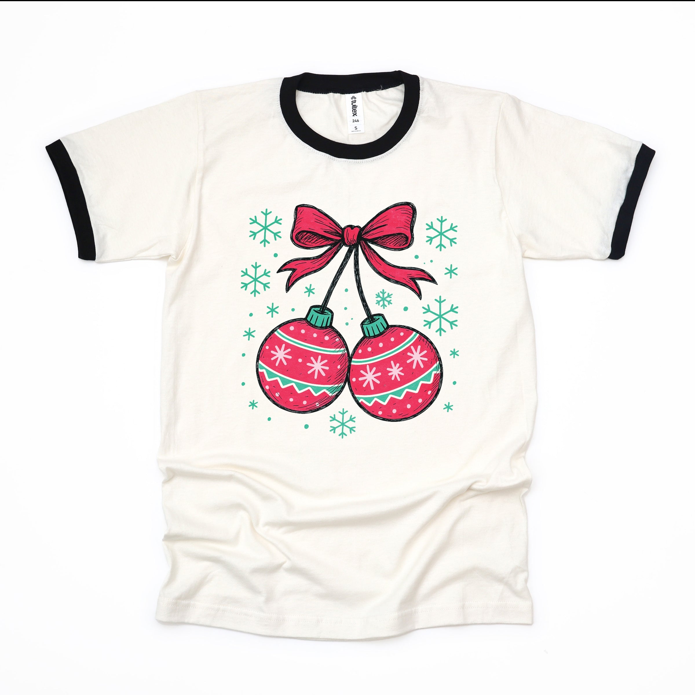 Christmas Ornaments Sketched Snowflakes - Women's Ringer Graphic T-Shirt