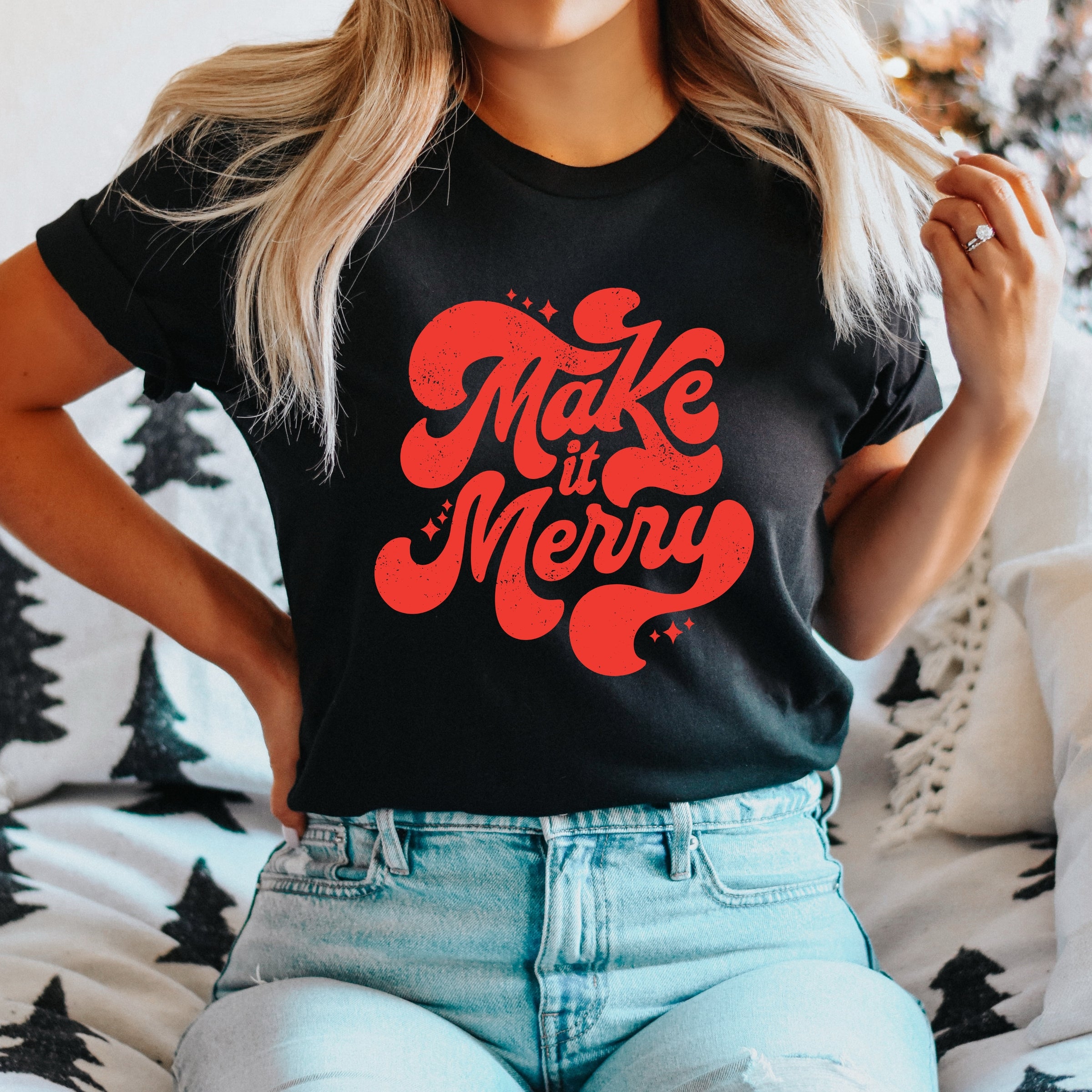 Make It Merry Cursive Distressed - Women's Short Sleeve Graphic T-Shirt