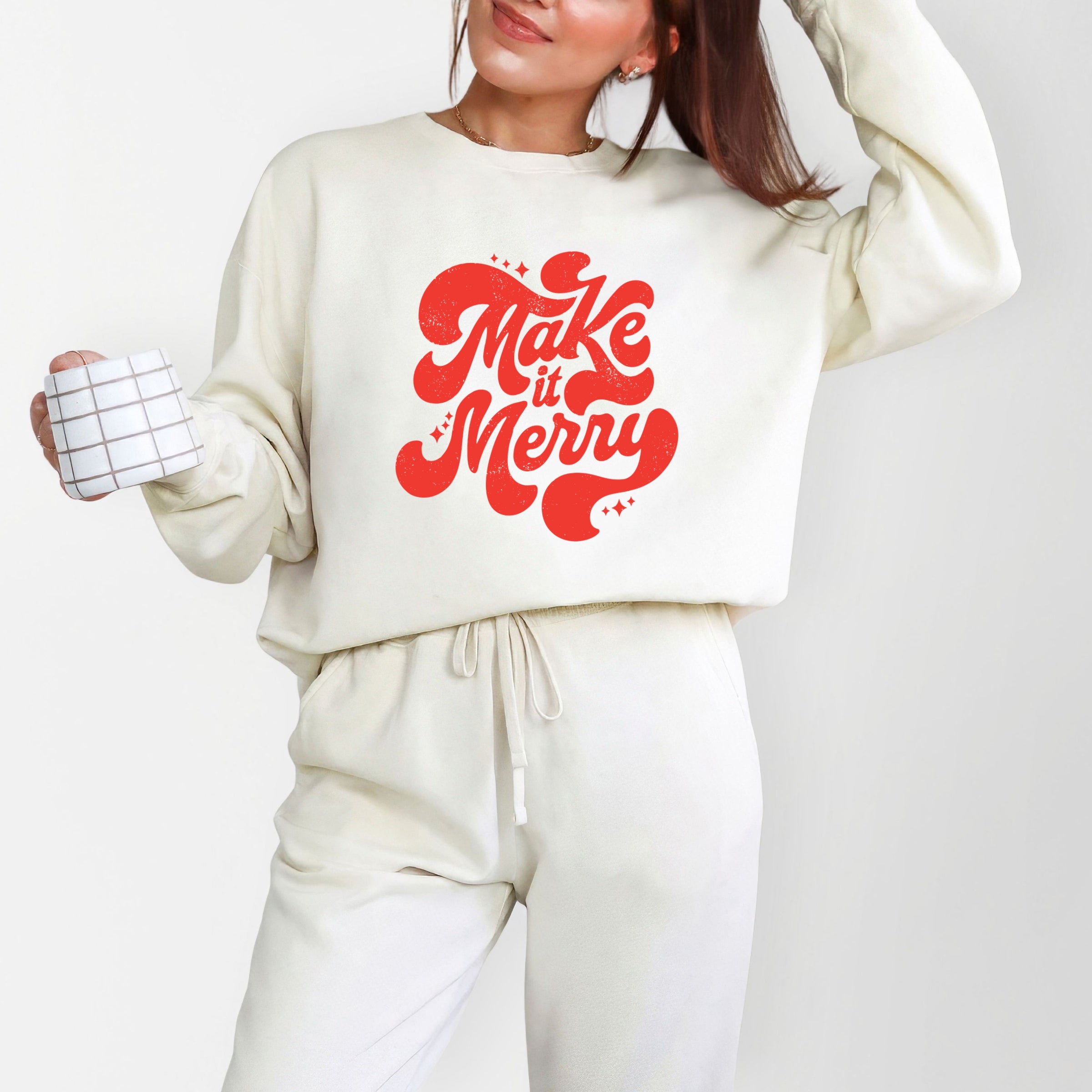 Make It Merry Cursive Distressed - Women's Lightweight Garment Dyed Sweatshirt