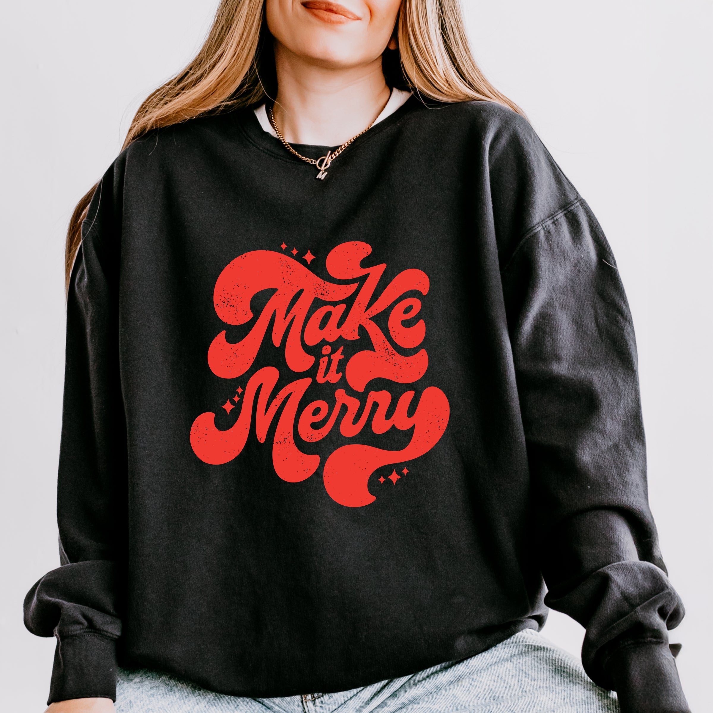 Make It Merry Cursive Distressed - Women's Lightweight Garment Dyed Sweatshirt