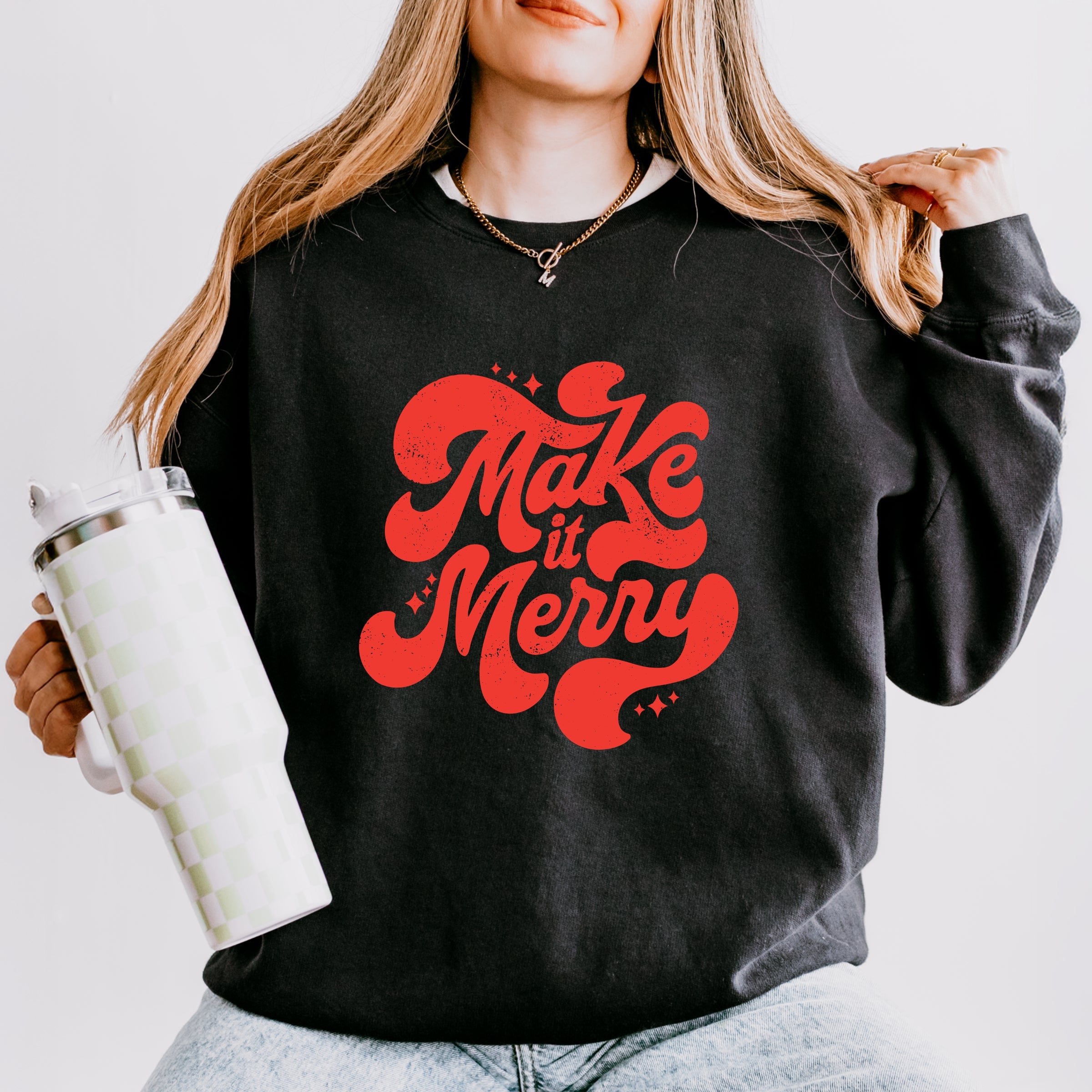 Make It Merry Cursive Distressed - Women's Lightweight Garment Dyed Sweatshirt