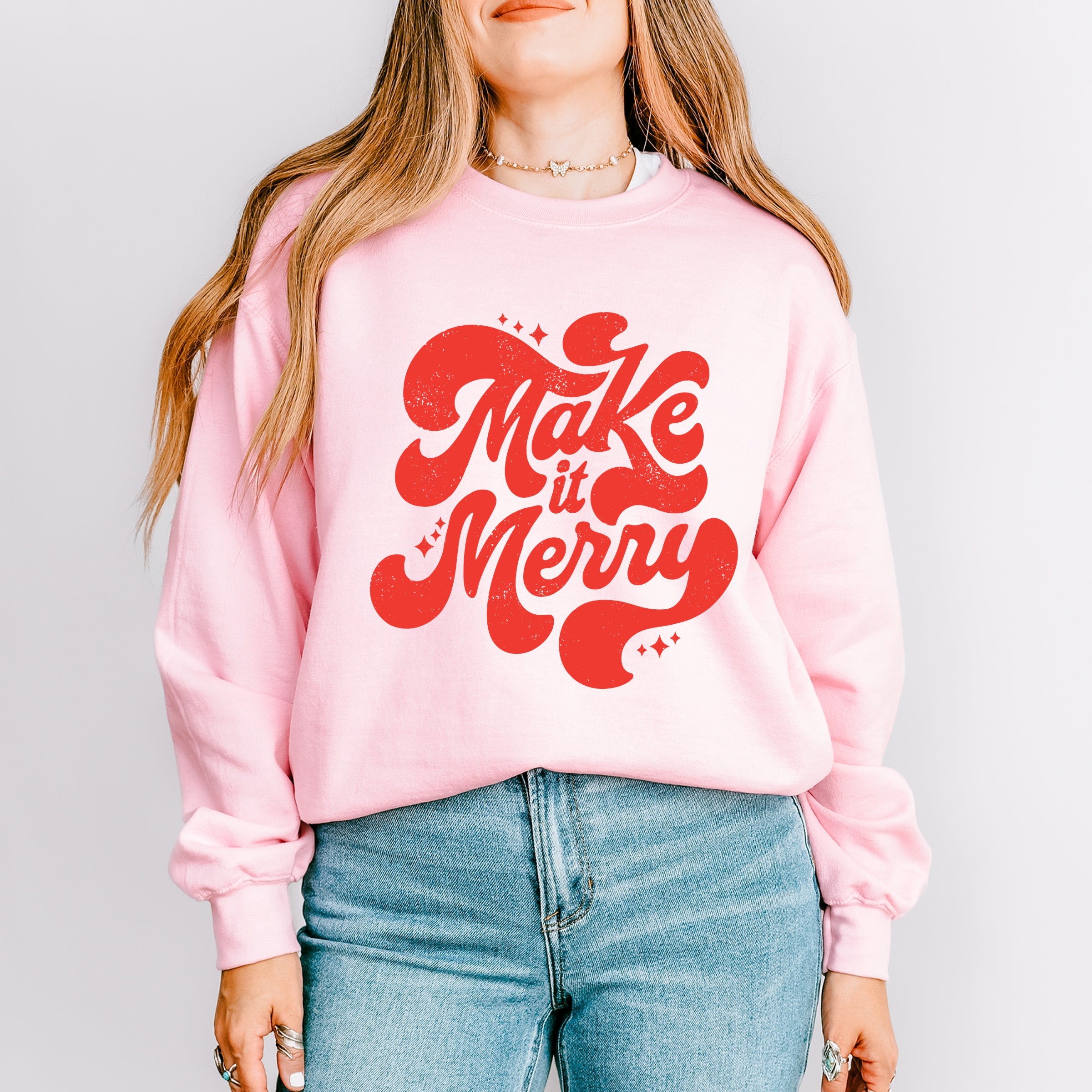 Make It Merry Cursive Distressed - Women's Graphic Sweatshirt