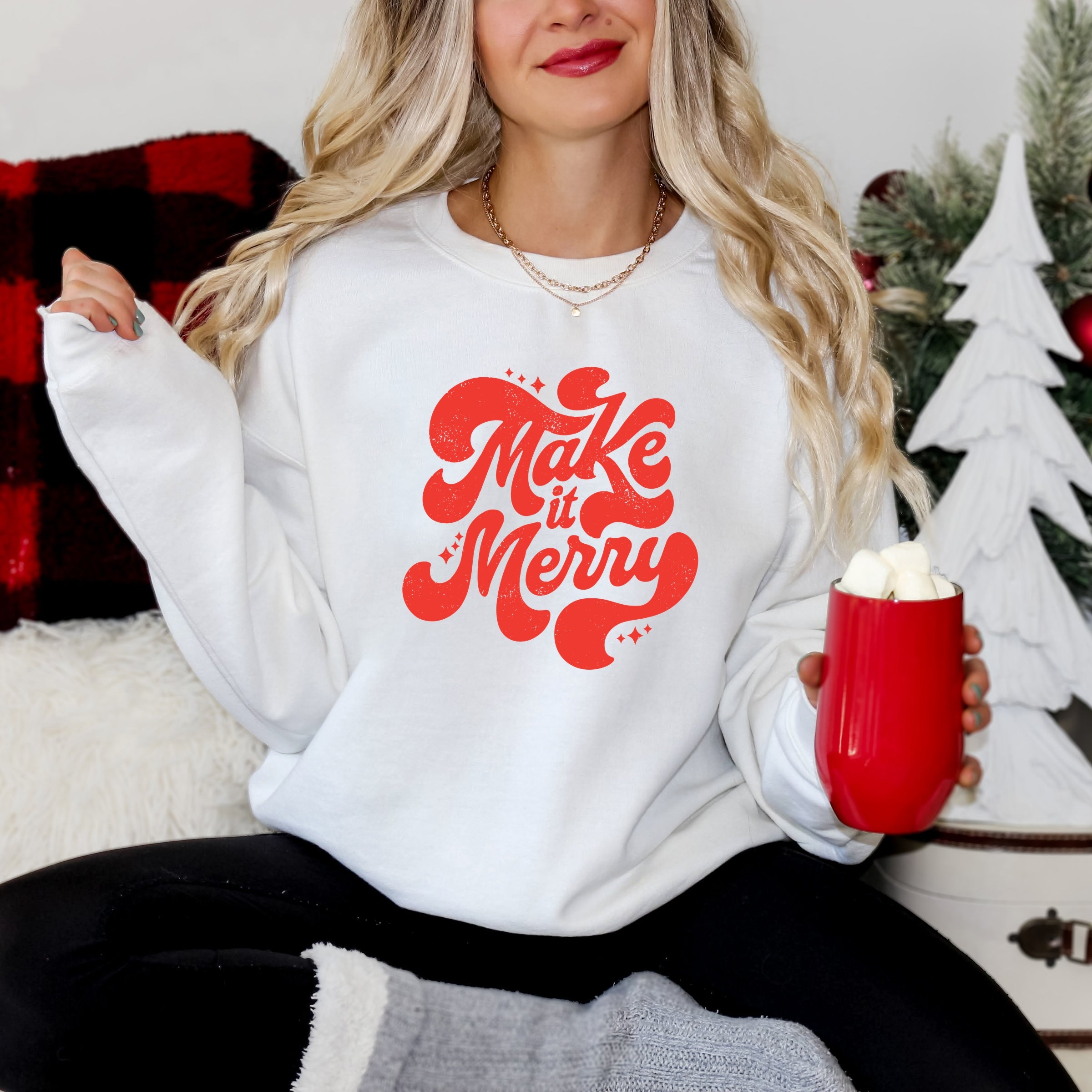 Make It Merry Cursive Distressed - Women's Graphic Sweatshirt