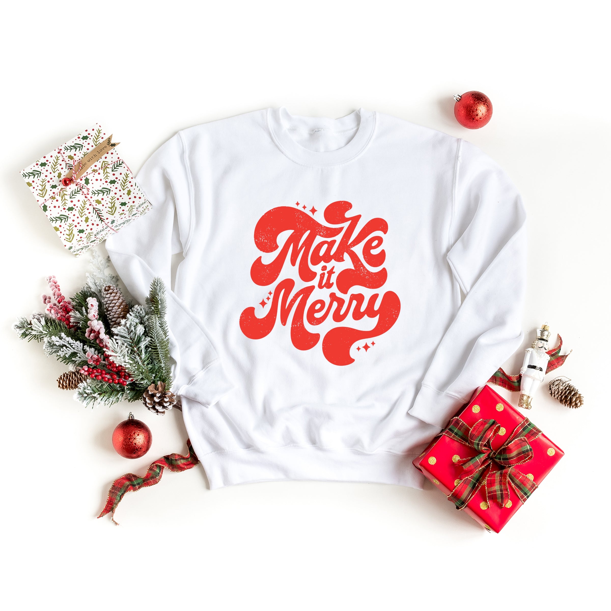 Make It Merry Cursive Distressed - Women's Graphic Sweatshirt