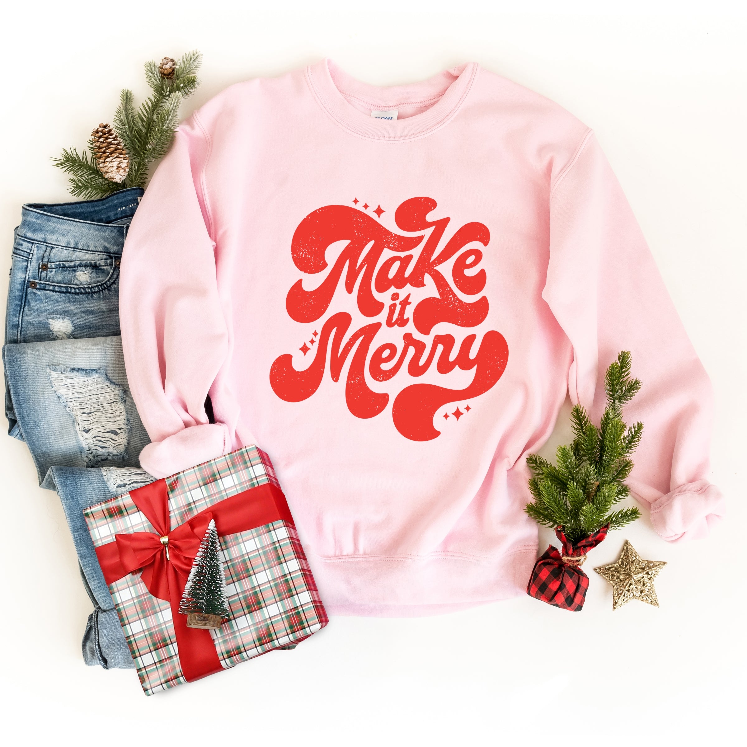 Make It Merry Cursive Distressed - Women's Graphic Sweatshirt