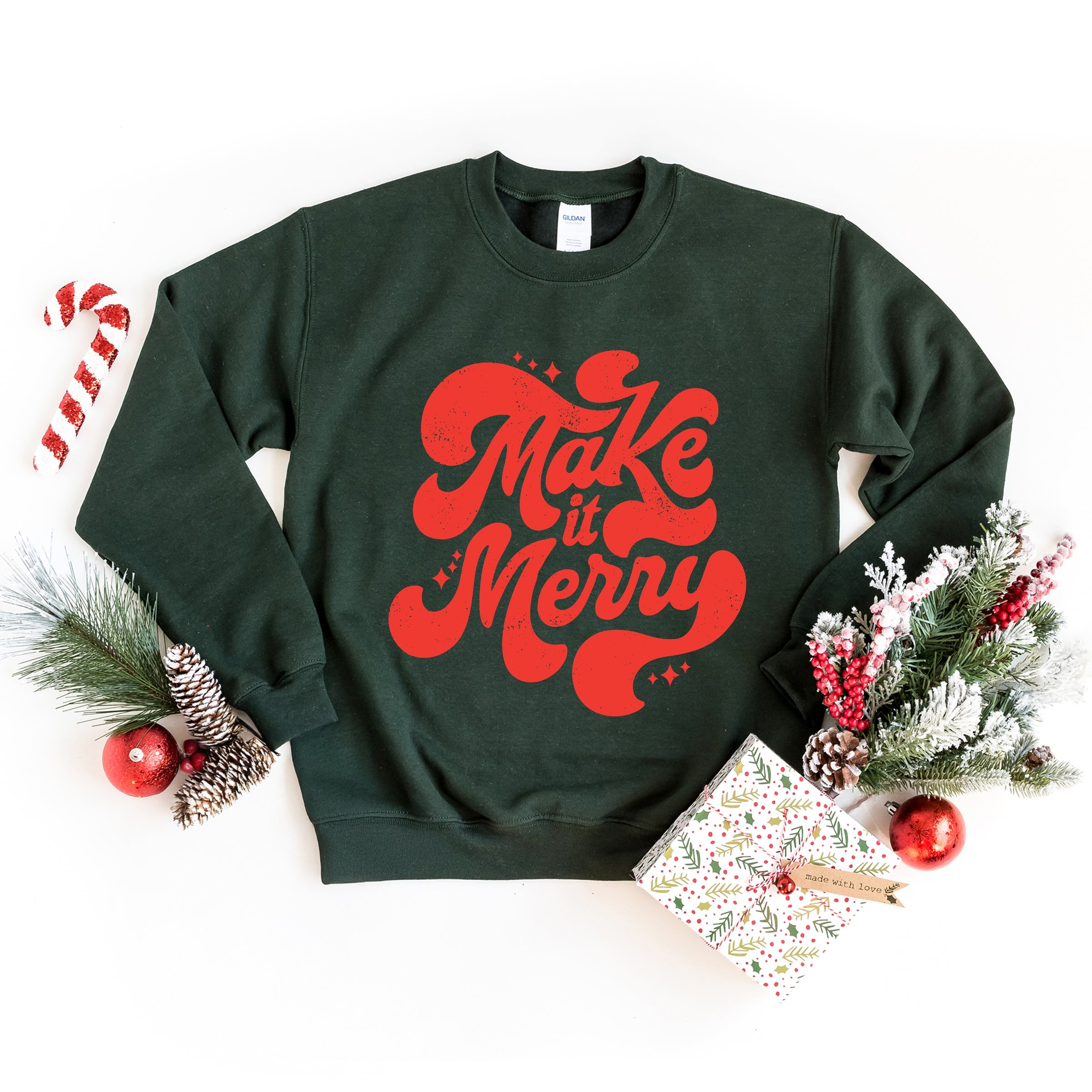 Make It Merry Cursive Distressed - Women's Graphic Sweatshirt