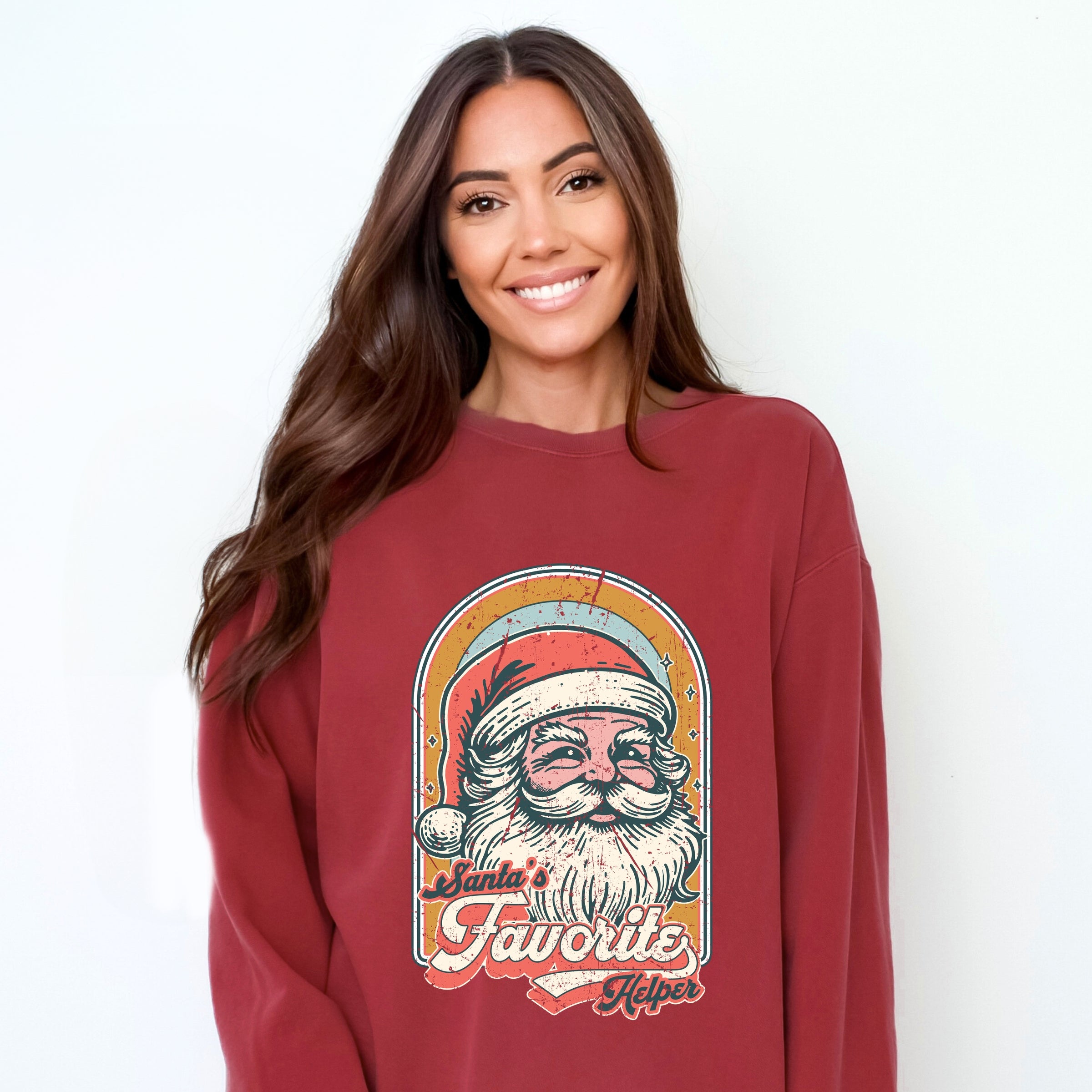 Santa's Favorite Helper Retro - Women's Garment Dyed Graphic Sweatshirt