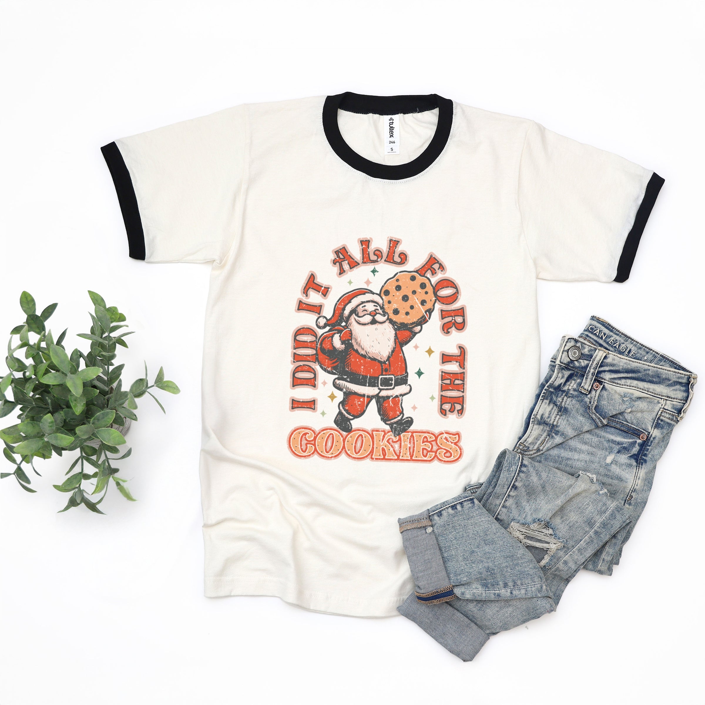 I Did It All For The Cookies Santa - Women's Ringer Graphic T-Shirt